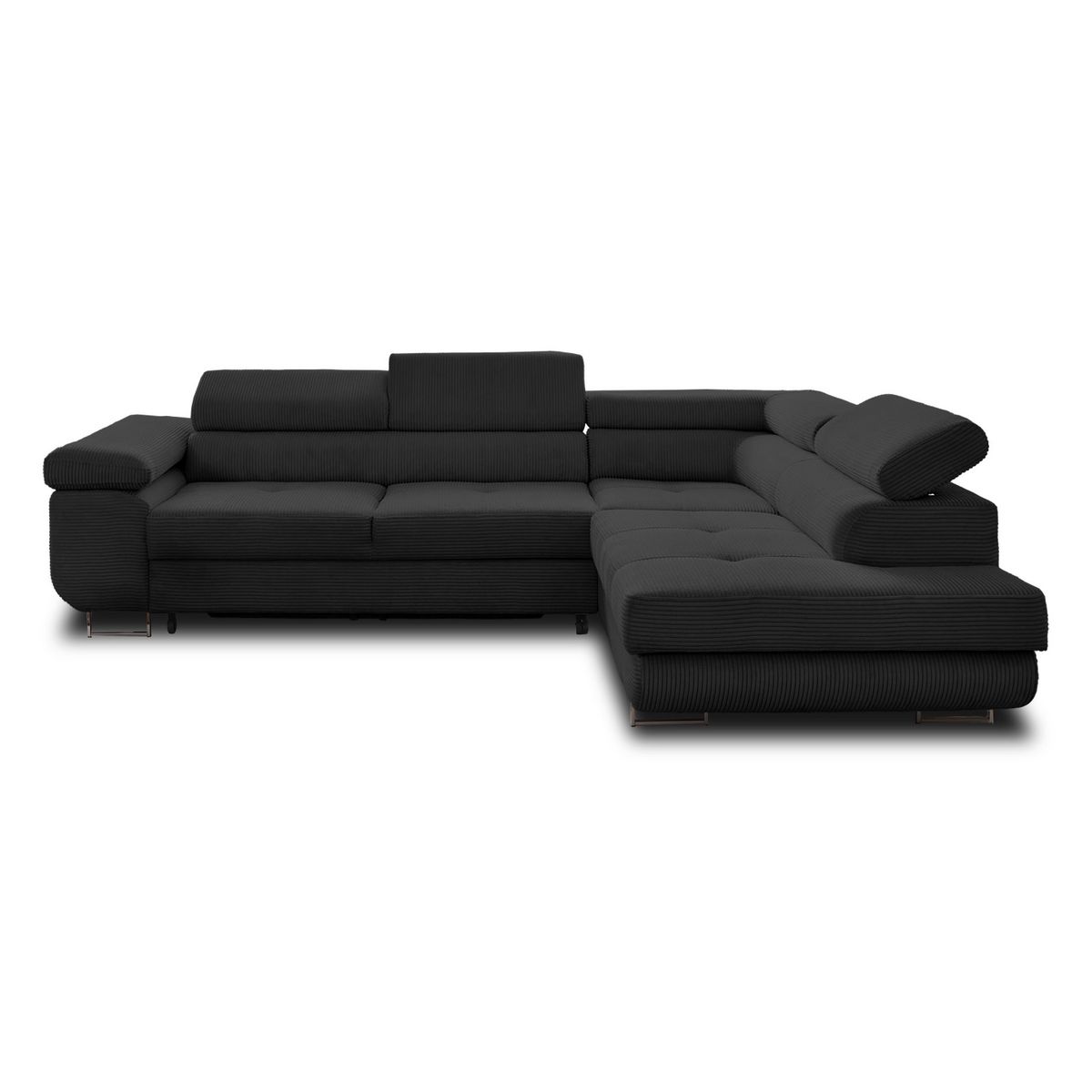 BEST MOBILIER Zaria - canapé d'angle droit - convertible avec coffre et têtières réglables - 5 places - en velours côtelé