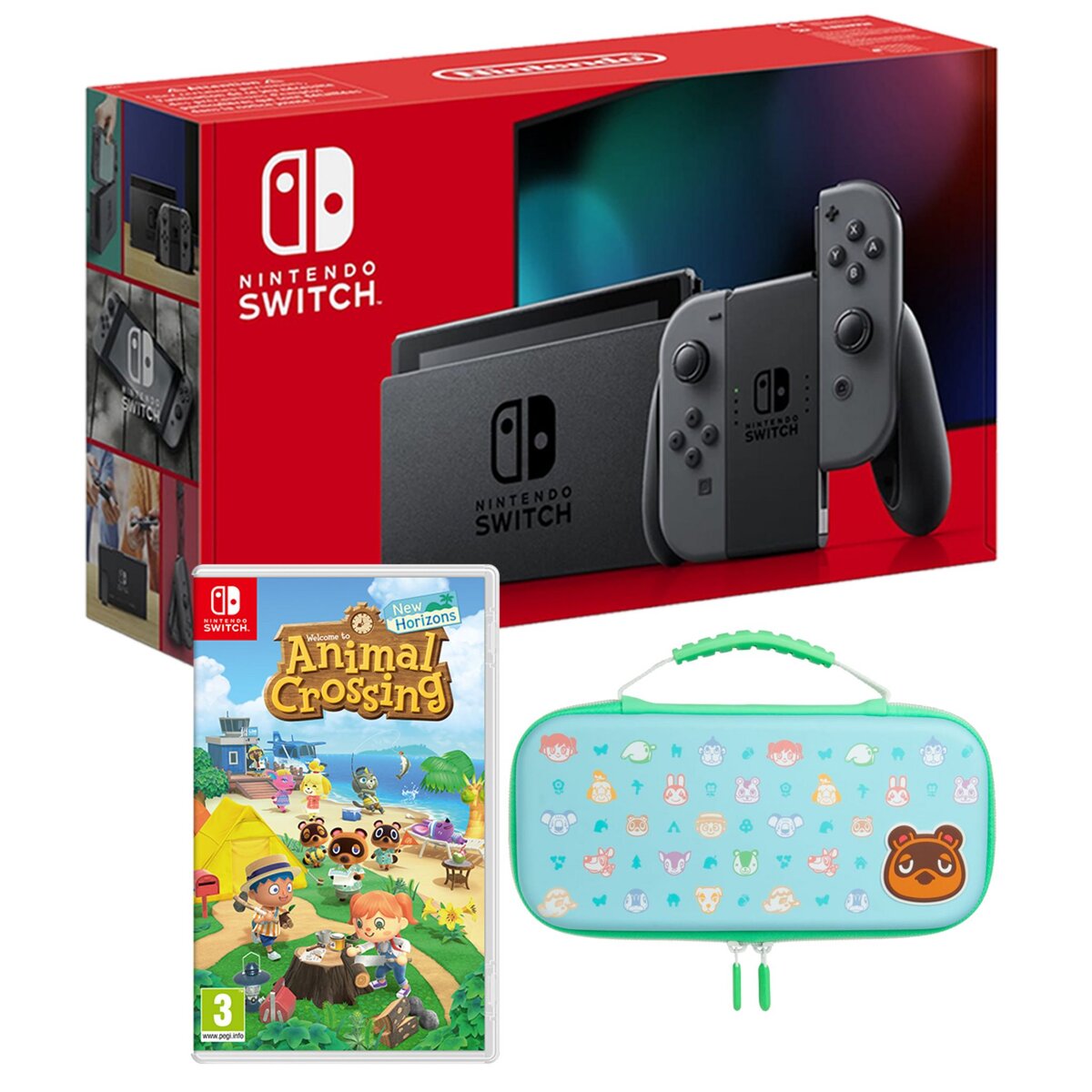 NINTENDO EXCLU WEB Console Nintendo Switch Joy-Con Gris + Pochette de Transport Animal Crossing + Animal Crossing : New Horizons 