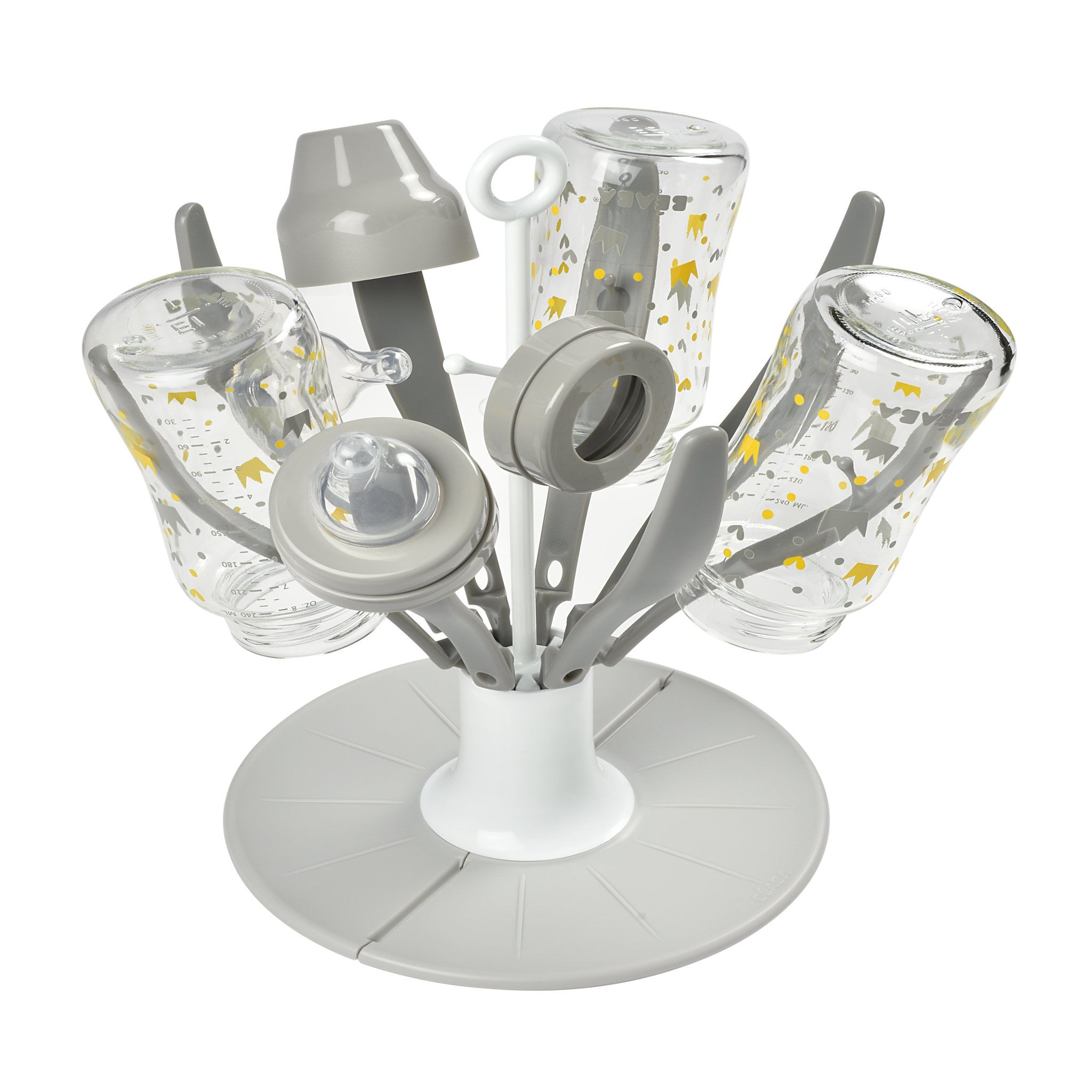 Voir la diapositive 2 : BEABA Egoutte Biberon pliable Flower gris