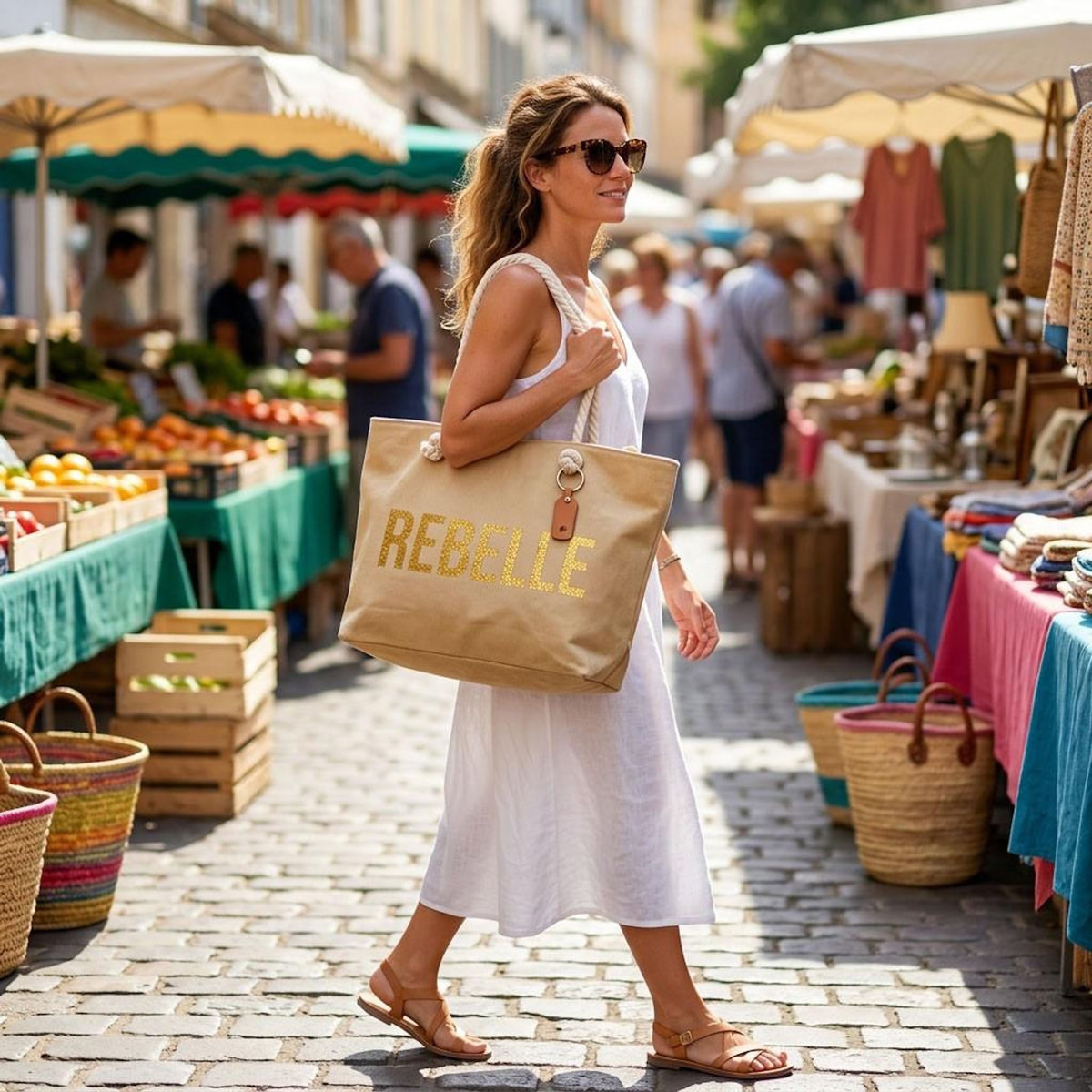 OZABI OZABI Sac de Plage Femme Jute Synthétique – Message Pailleté – Cordage