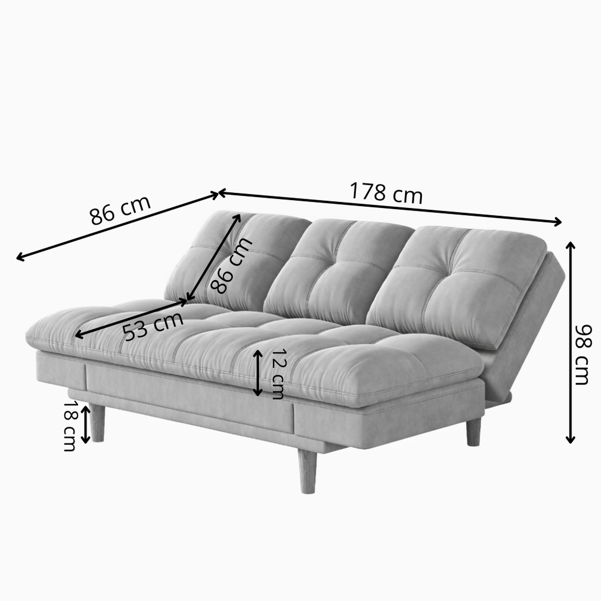 Voir la diapositive 3 : CONCEPT USINE Canapé convertible et modulable 3 places en tissu gris clair kalmar