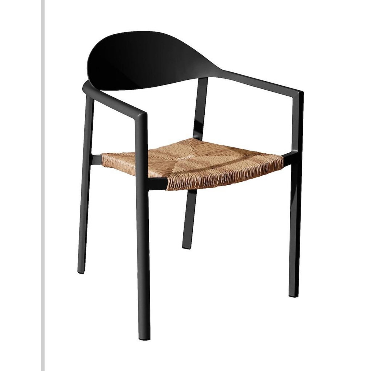 Proloisirs Fauteuil empilable - BAGE - Aluminium époxy graphite - Assise wicker noir