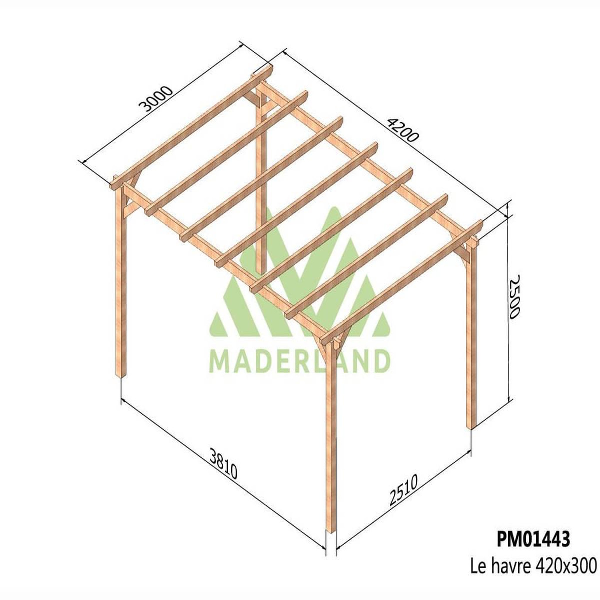Voir la diapositive 2 : JARDIDECO Pergola massive en bois le havre 420 x 300 cm - maderland