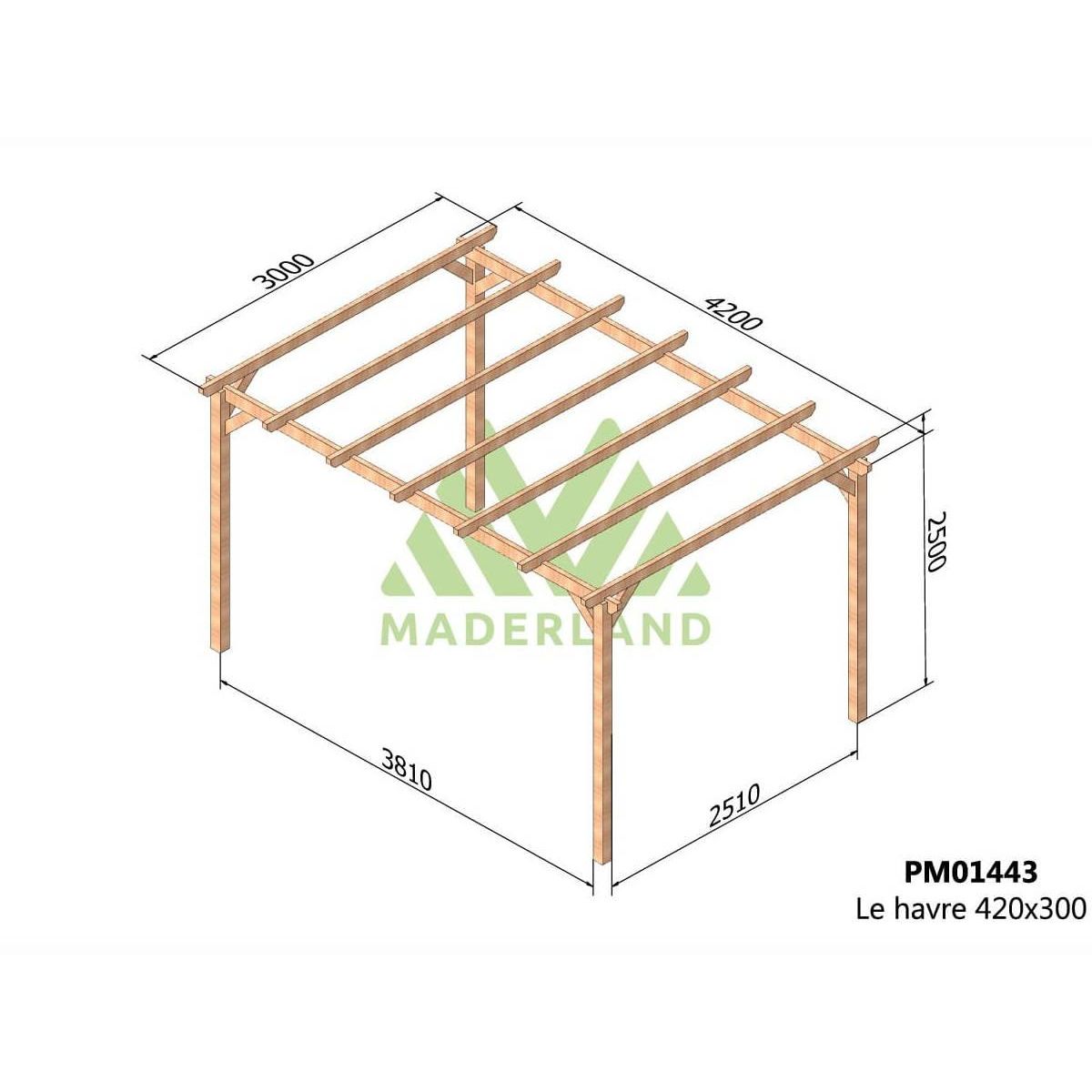 JARDIDECO Pergola massive en bois Le Havre 420 x 300 cm - Maderland