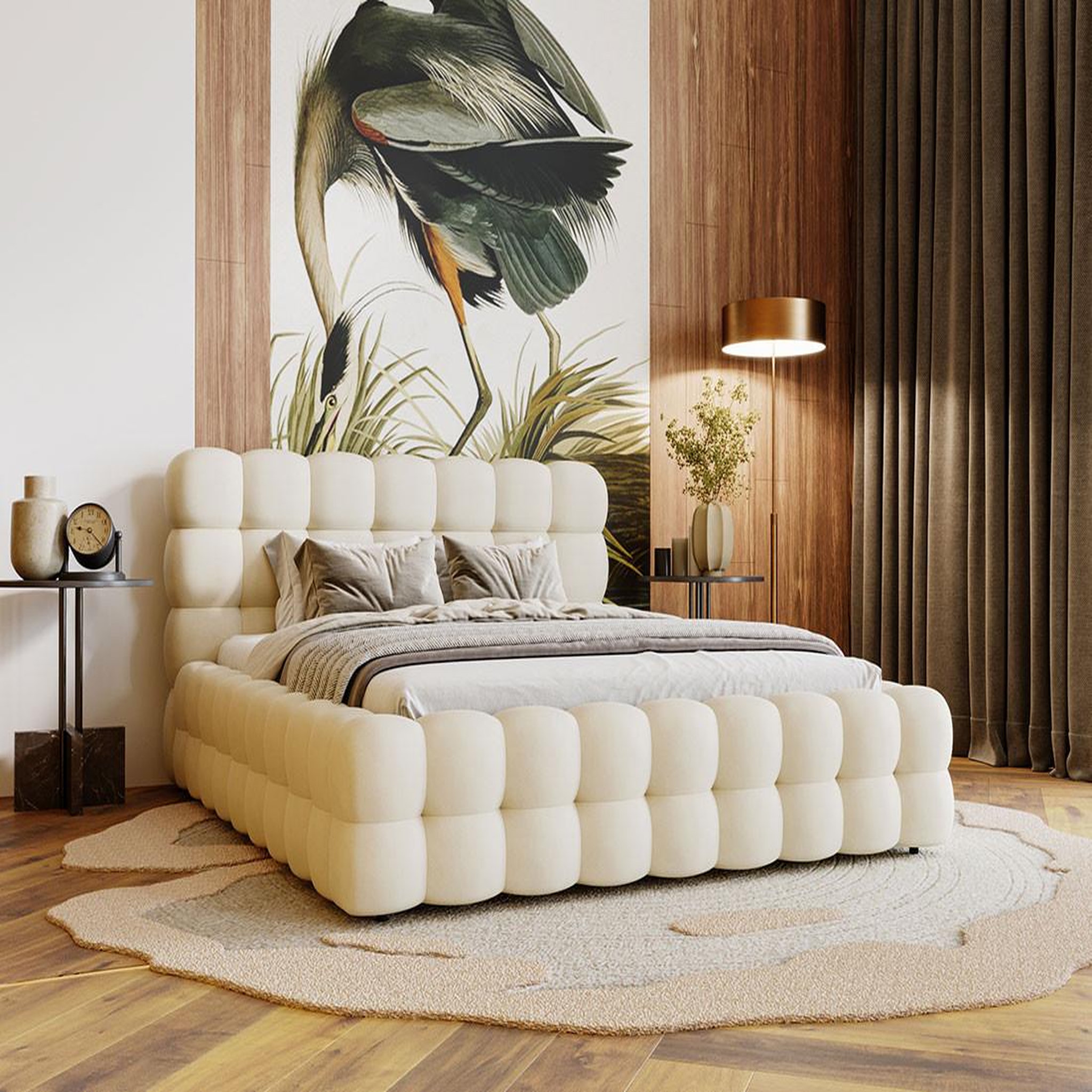BEST MOBILIER Darling - lit coffre - 140x200 cm - sommier inclus - en velours. Coloris disponibles : Gris, Beige