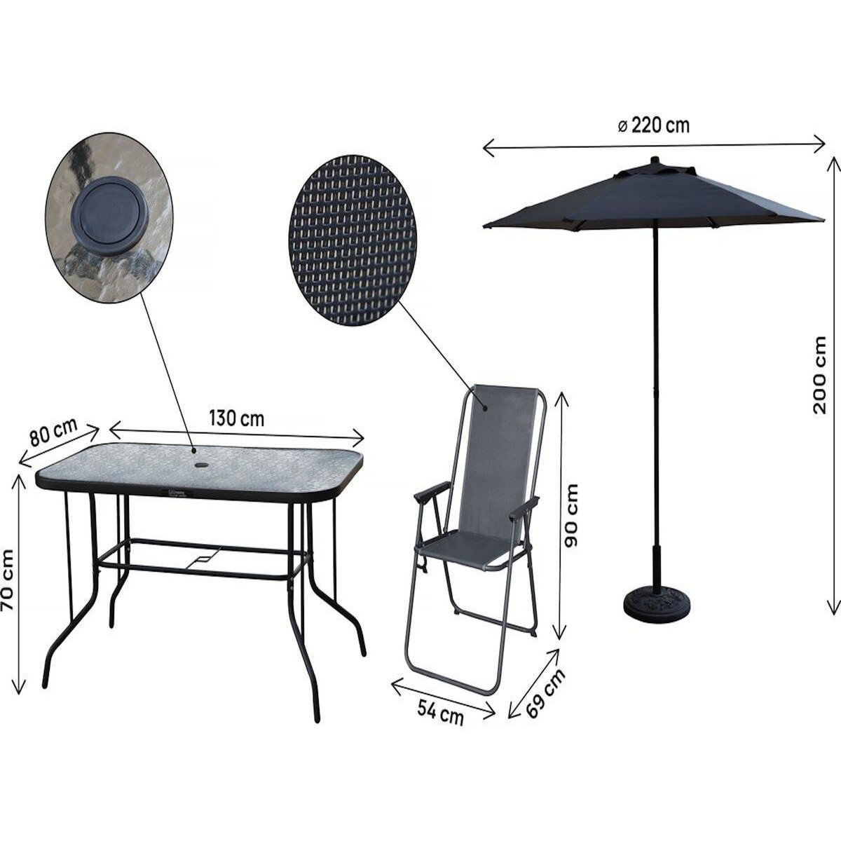 Habitat et Jardin Salon de jardin repas avec parasol en métal  Convivia  - 6 places - Gris anthracite
