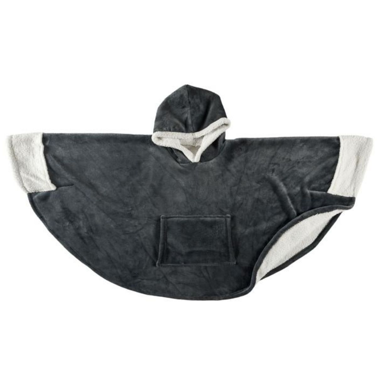 Paris Prix Plaid Poncho à Capuche  Sherpa  100x150cm Gris Foncé