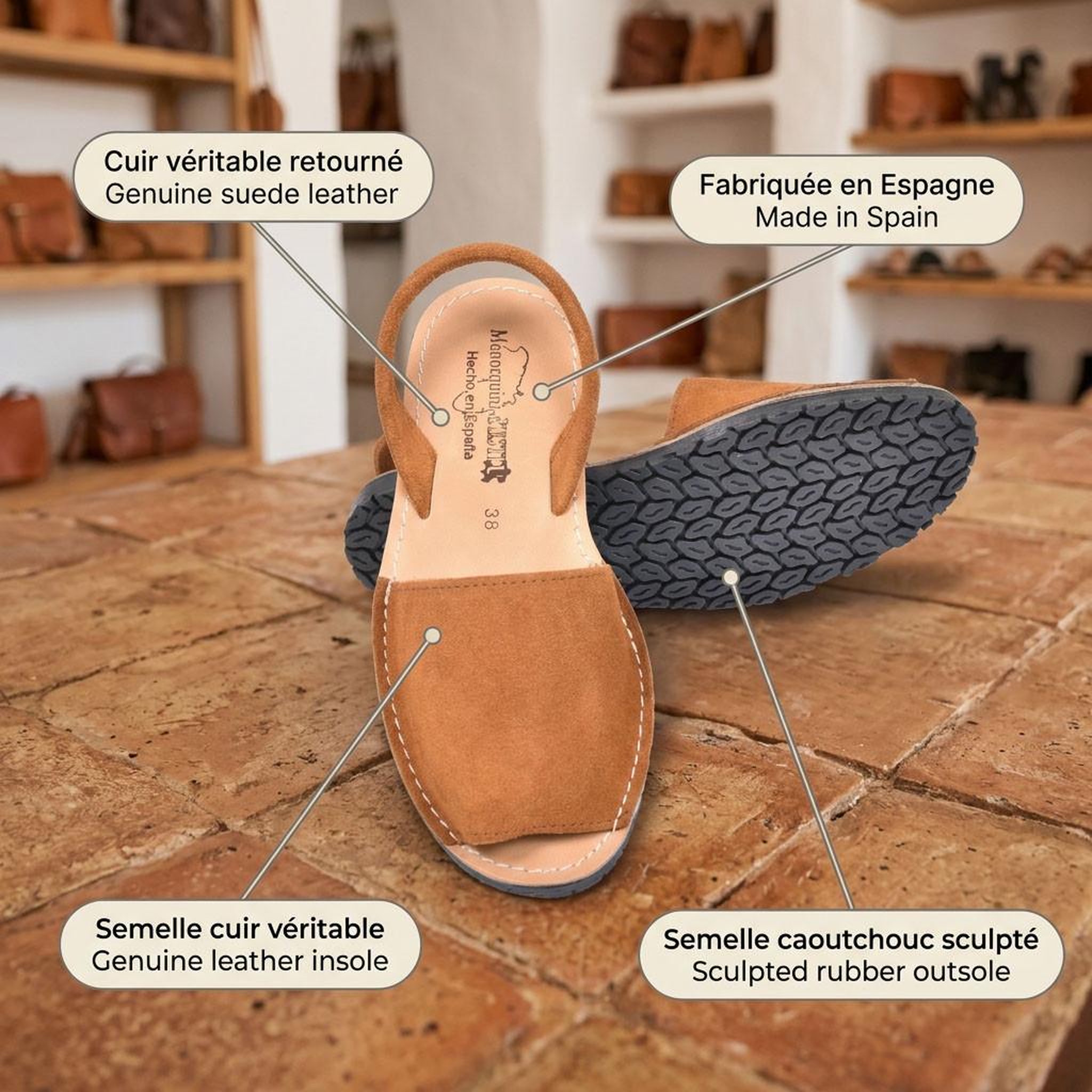 Voir la diapositive 4 : OZABI OZABI Sandales Menorquines Cuir Véritable Espagne