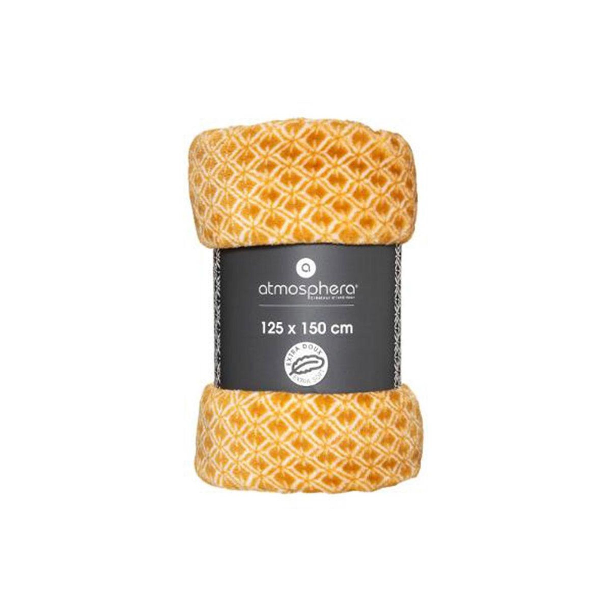 Voir la diapositive 3 : ATMOSPHERA Plaid flanelle imprimé  otto  125x150cm jaune ocre