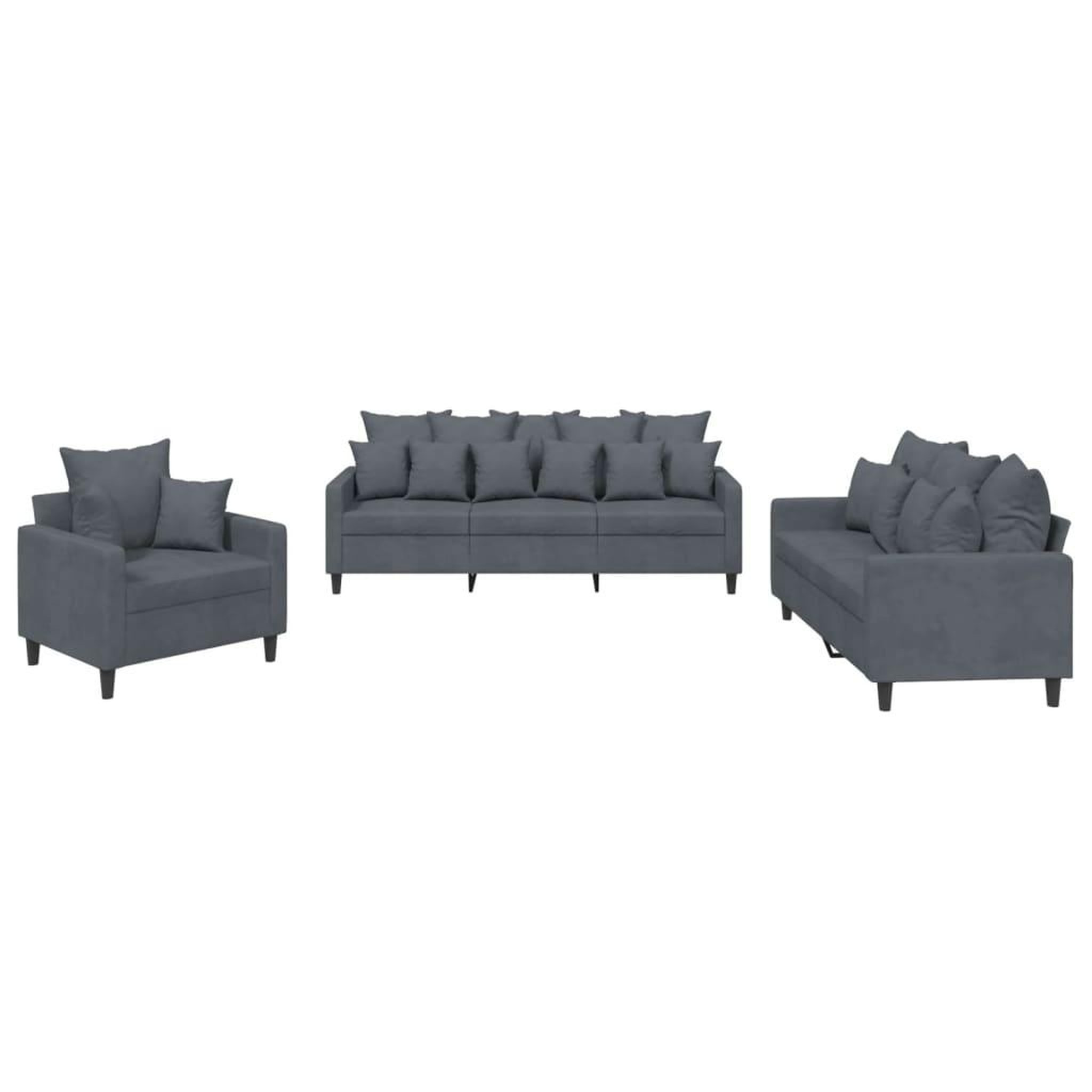 Voir la diapositive 2 : VIDAXL Ensemble de canapes 3 pcs avec coussins Gris fonce Velours
