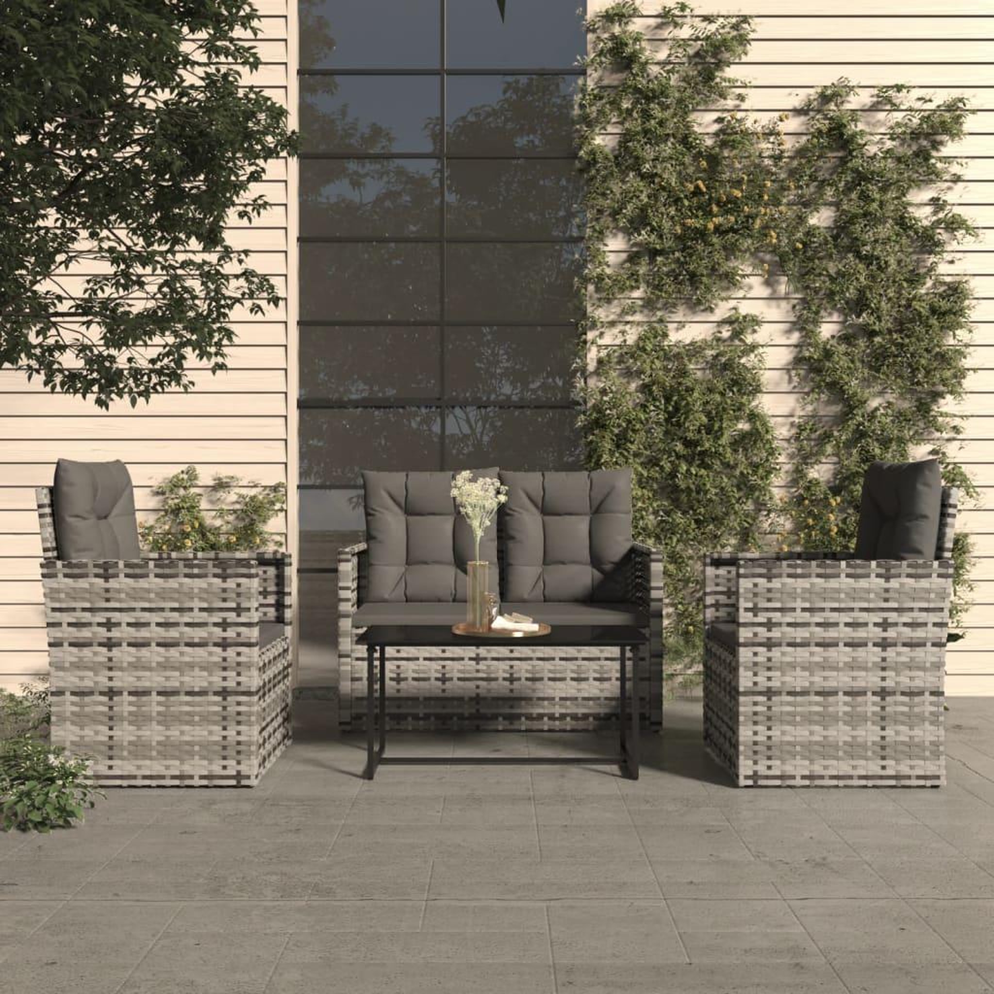 Voir la diapositive 1 : VIDAXL Mobilier d'exterieur 4 pcs avec coussins Resine tressee Gris