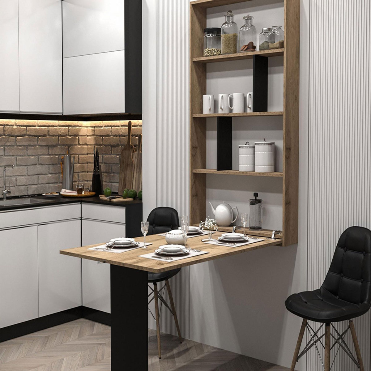 BEST MOBILIER Mondrian - table murale rabattable avec rangements - 4 personnes