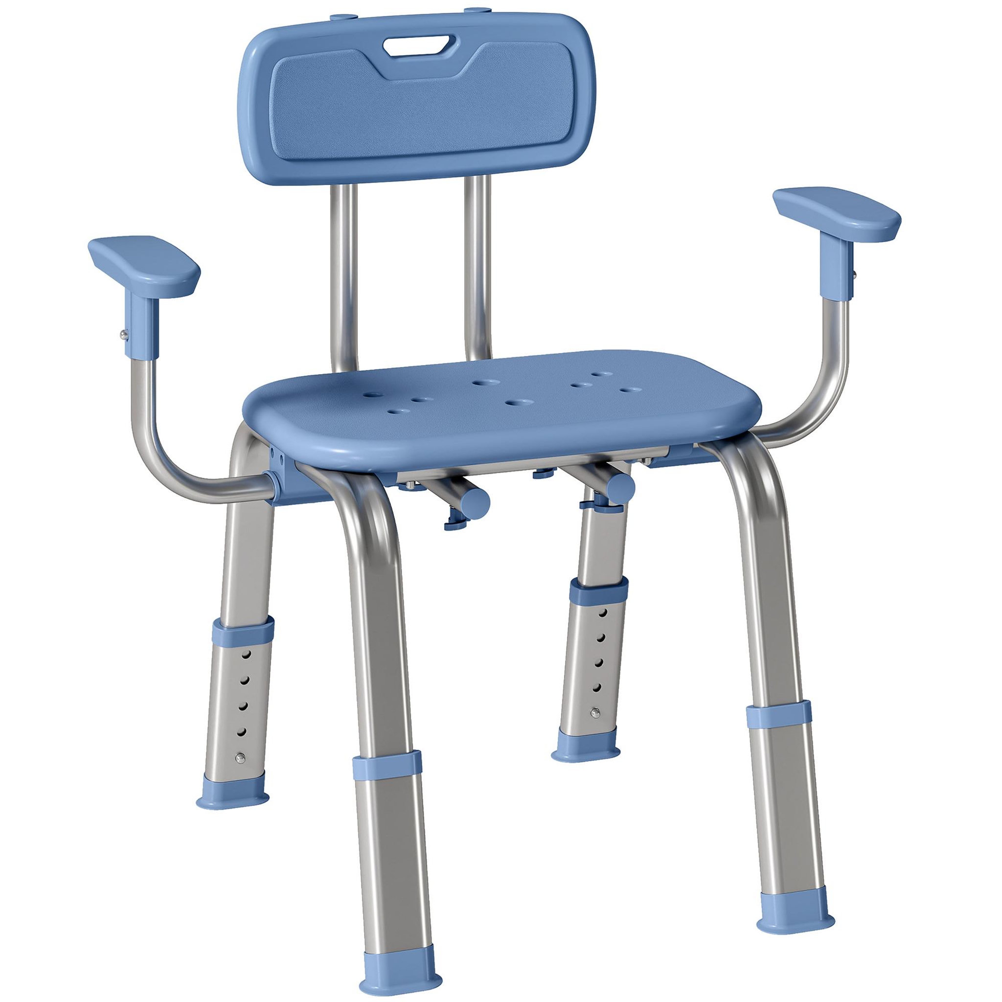 HOMCOM Chaise de douche réglable avec accoudoirs dossier alu hdpe bleu