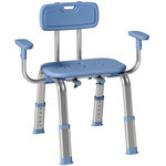 HOMCOM Chaise de douche réglable avec accoudoirs dossier alu HDPE bleu