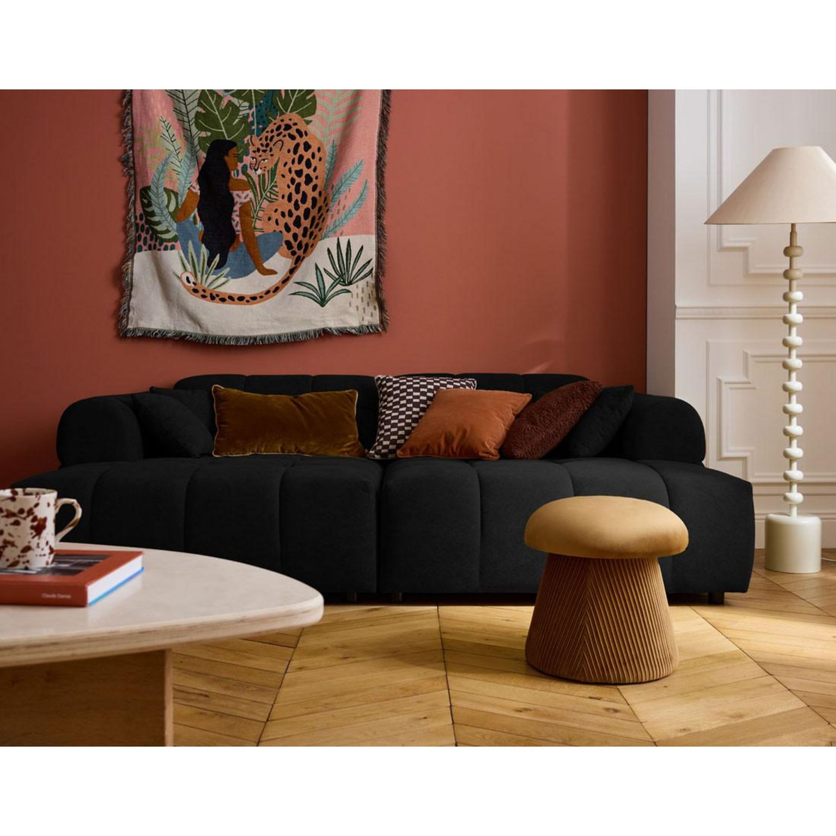 LISA DESIGN Ray - canapé droit 4 places avec double méridienne - assise profonde - en tissu texturé