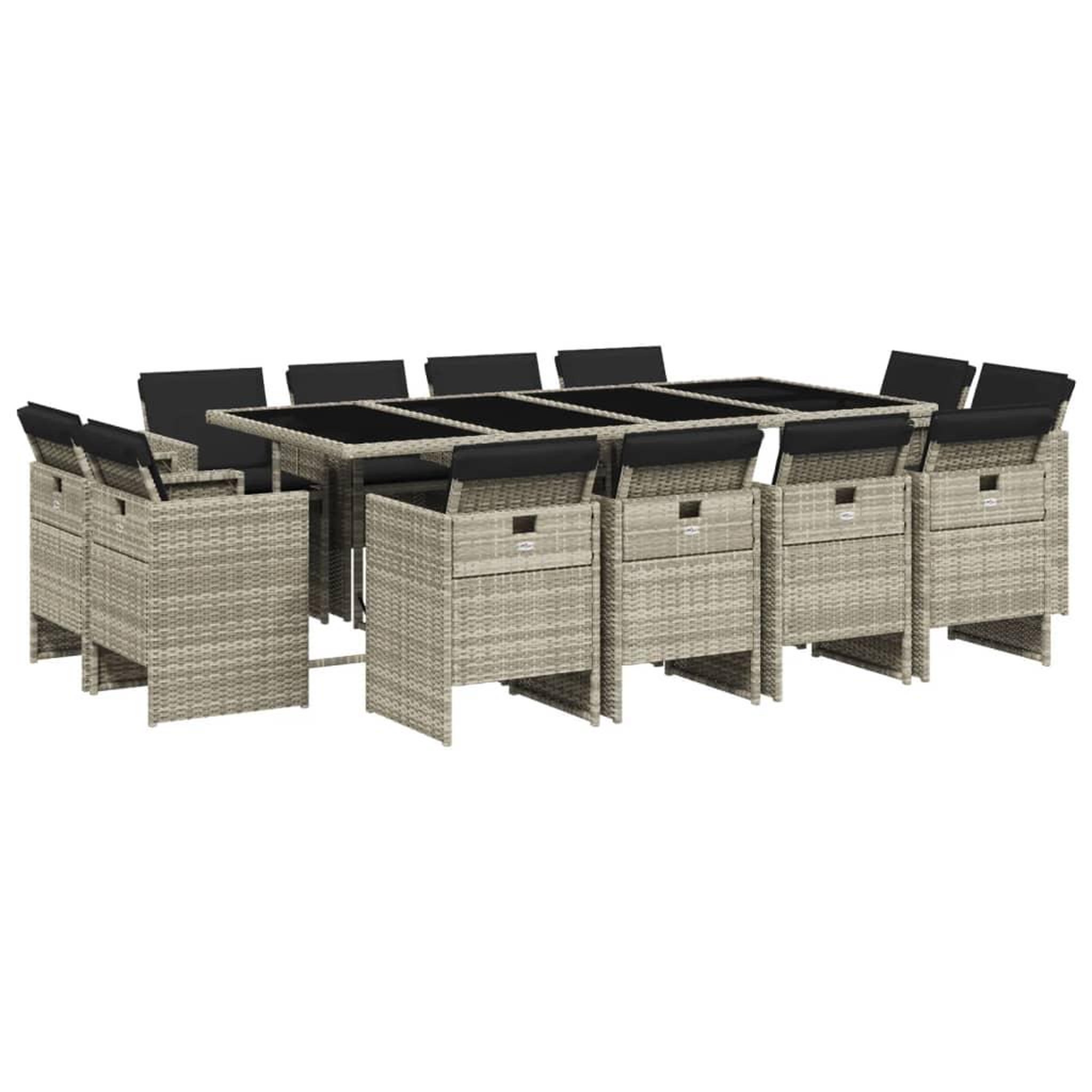 Voir la diapositive 2 : VIDAXL Ensemble a manger de jardin et coussins 13 pcs gris clair rotin