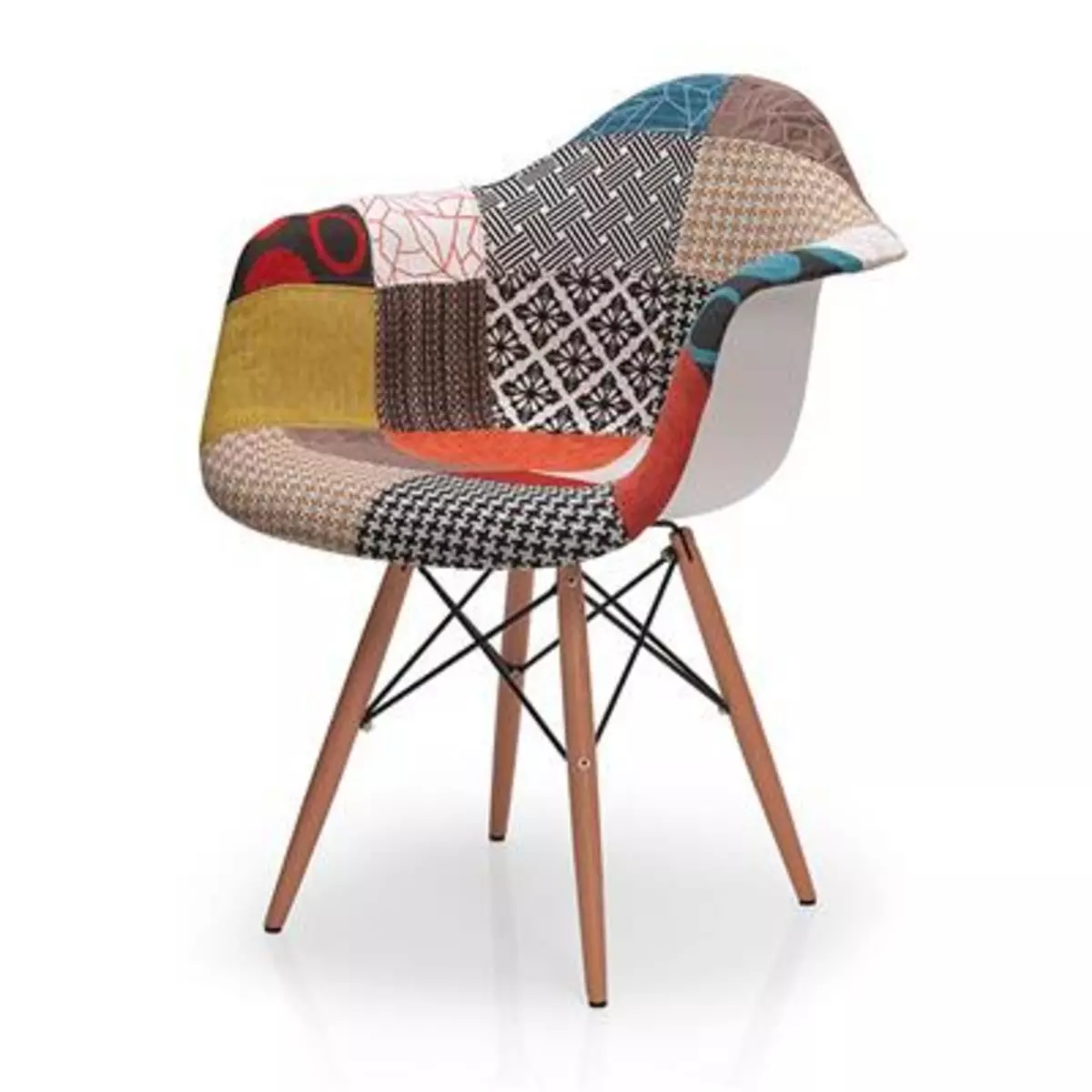 KASALINEA Chaise tissu patchwork avec accoudoirs REGINA 2, lot de 4-L 61 x P 62 x H 80 cm- Multicolore