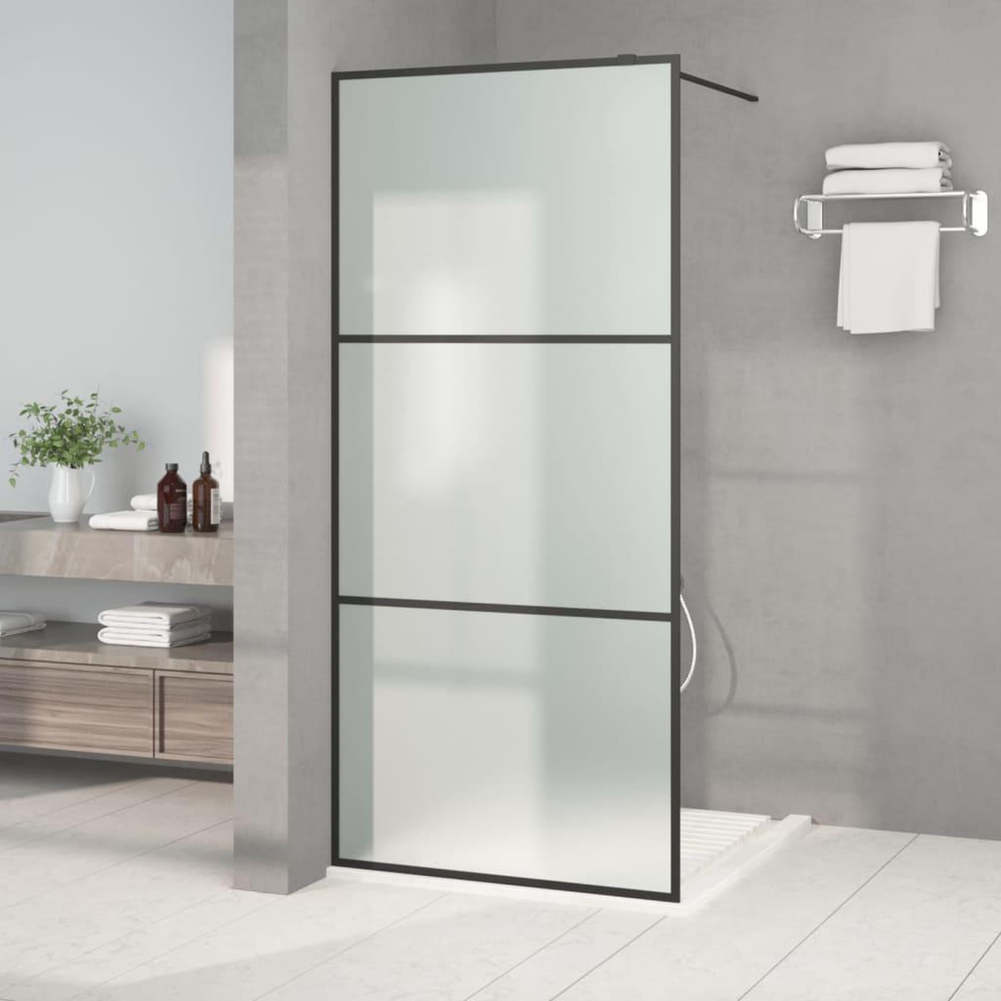 VIDAXL Paroi de douche Noir 90x195 cm Verre ESG depoli
