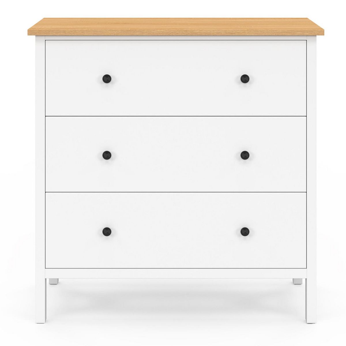 ID MARKET Commode 3 tiroirs ACHILLE 80 cm bois blanc plateau bois