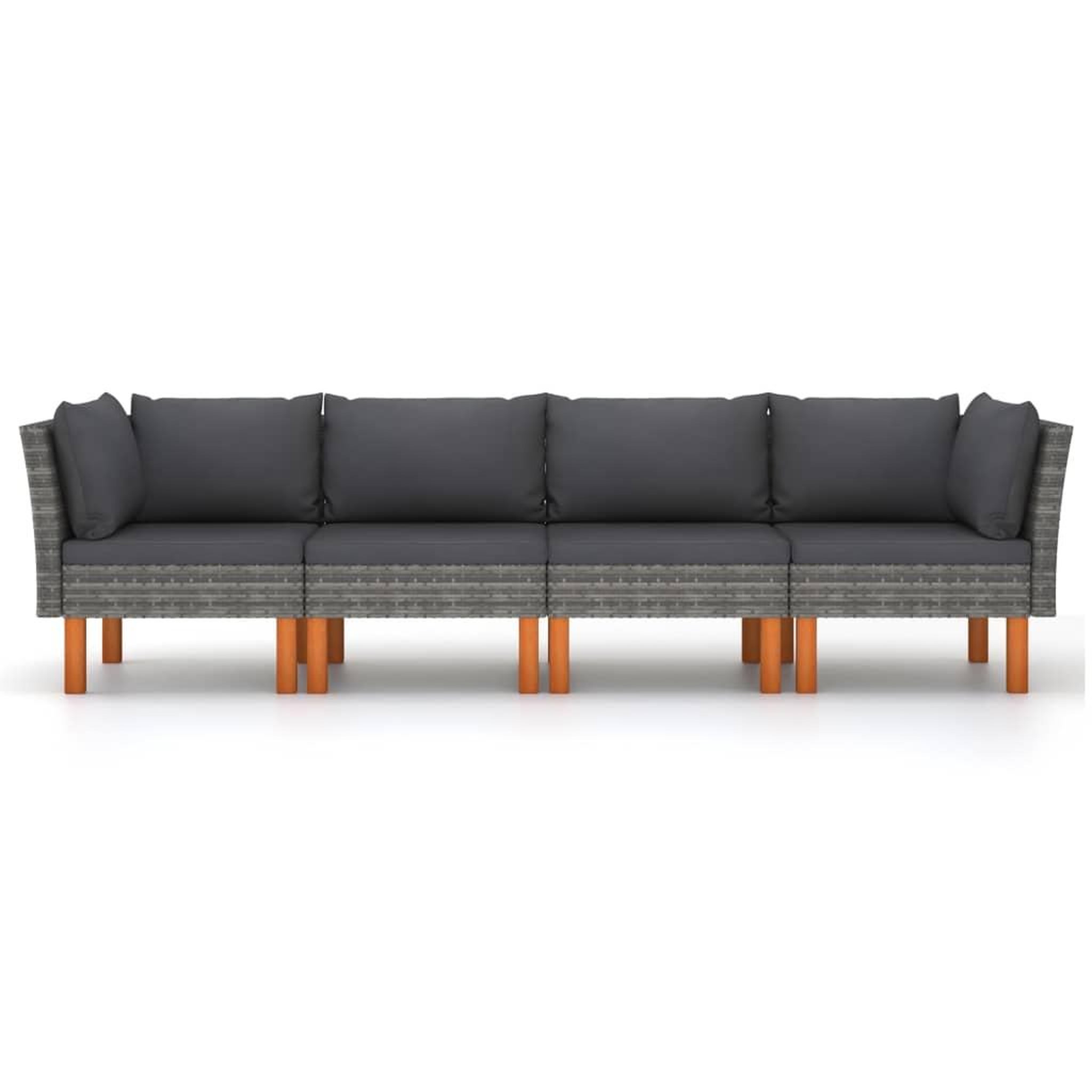 Voir la diapositive 3 : VIDAXL Canape de jardin a 4 places avec coussins Gris Resine tressee