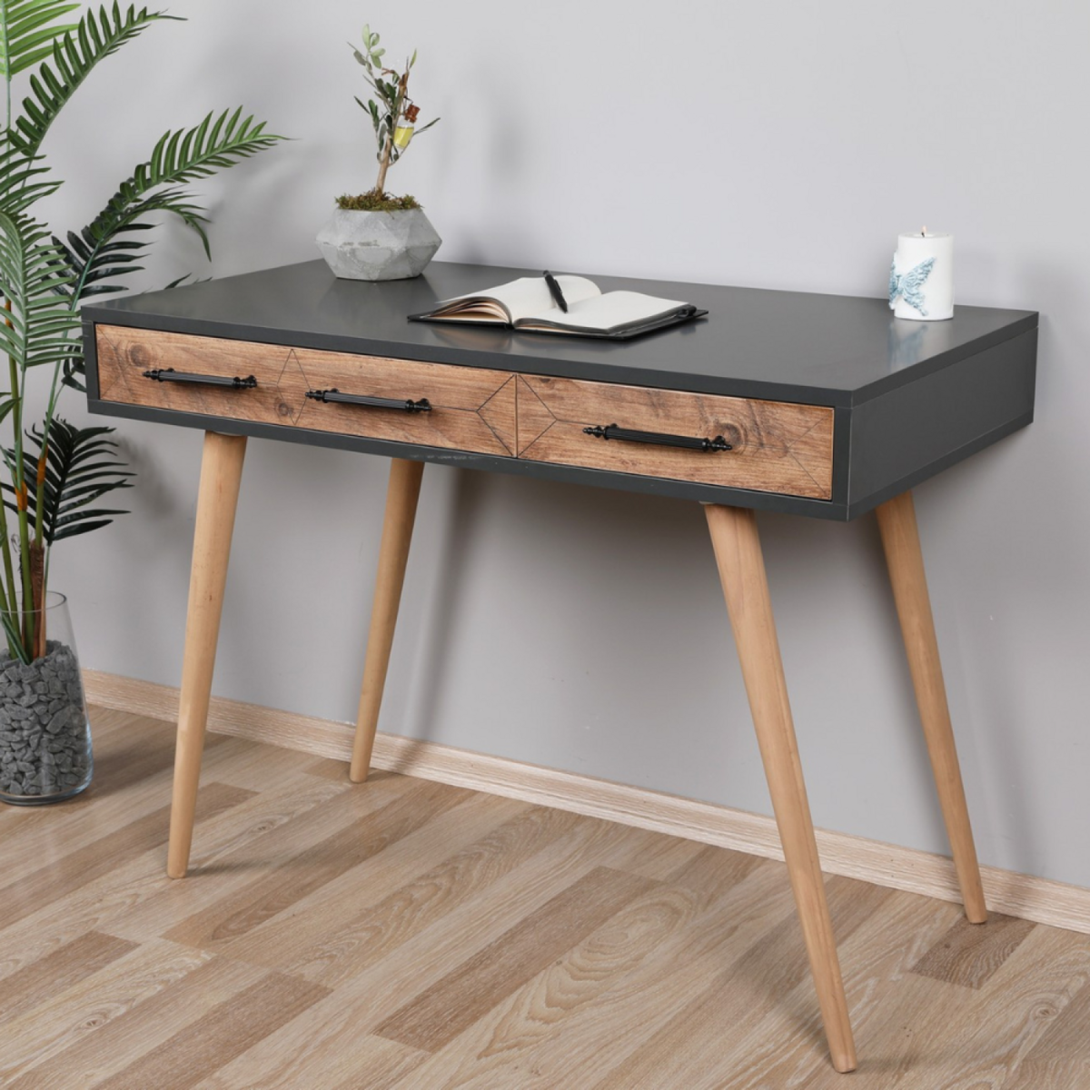 CONCEPT USINE Bureau scandinave effet chêne - 2 tiroirs VIRRAT