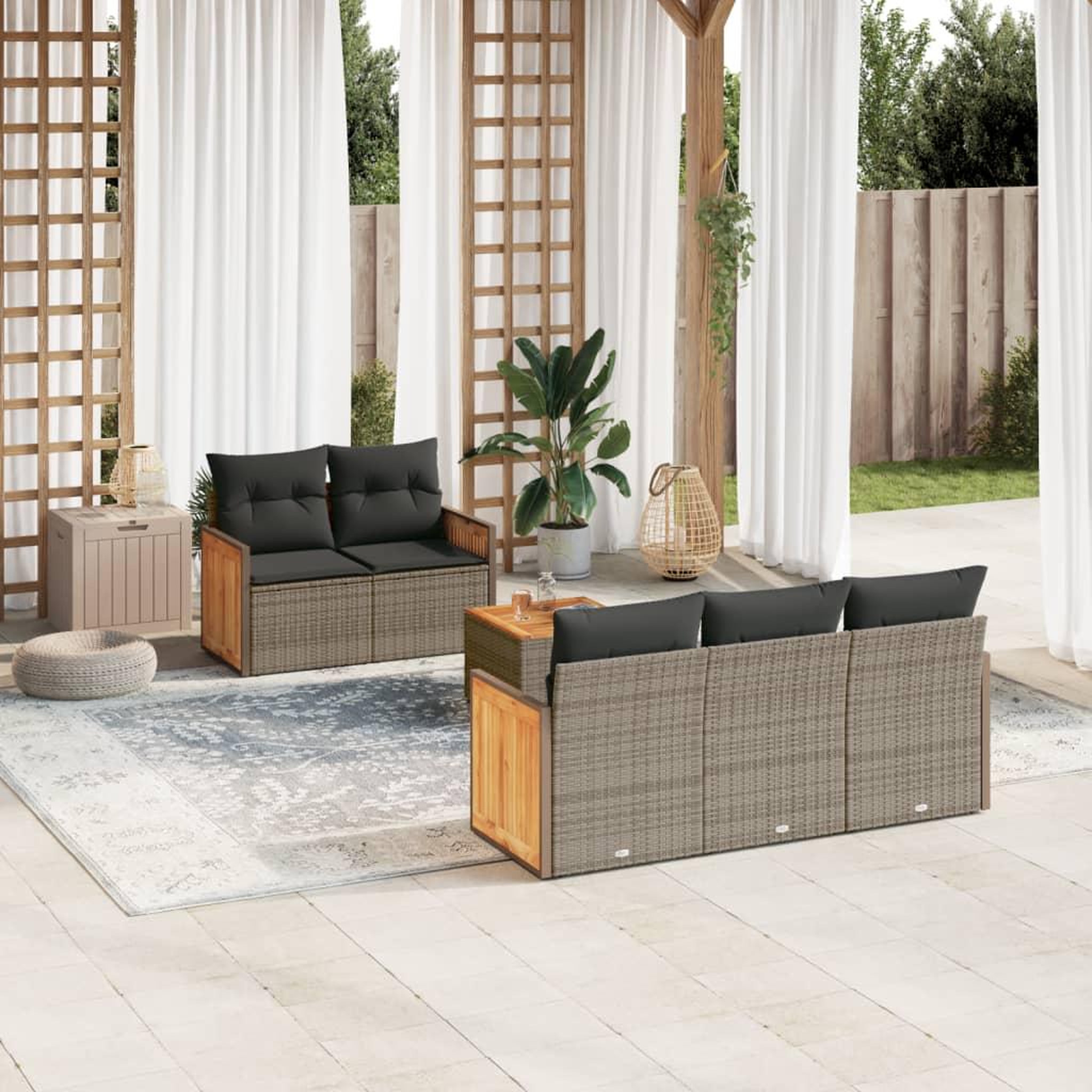 VIDAXL Salon de jardin 6 pcs avec coussins gris resine tressee