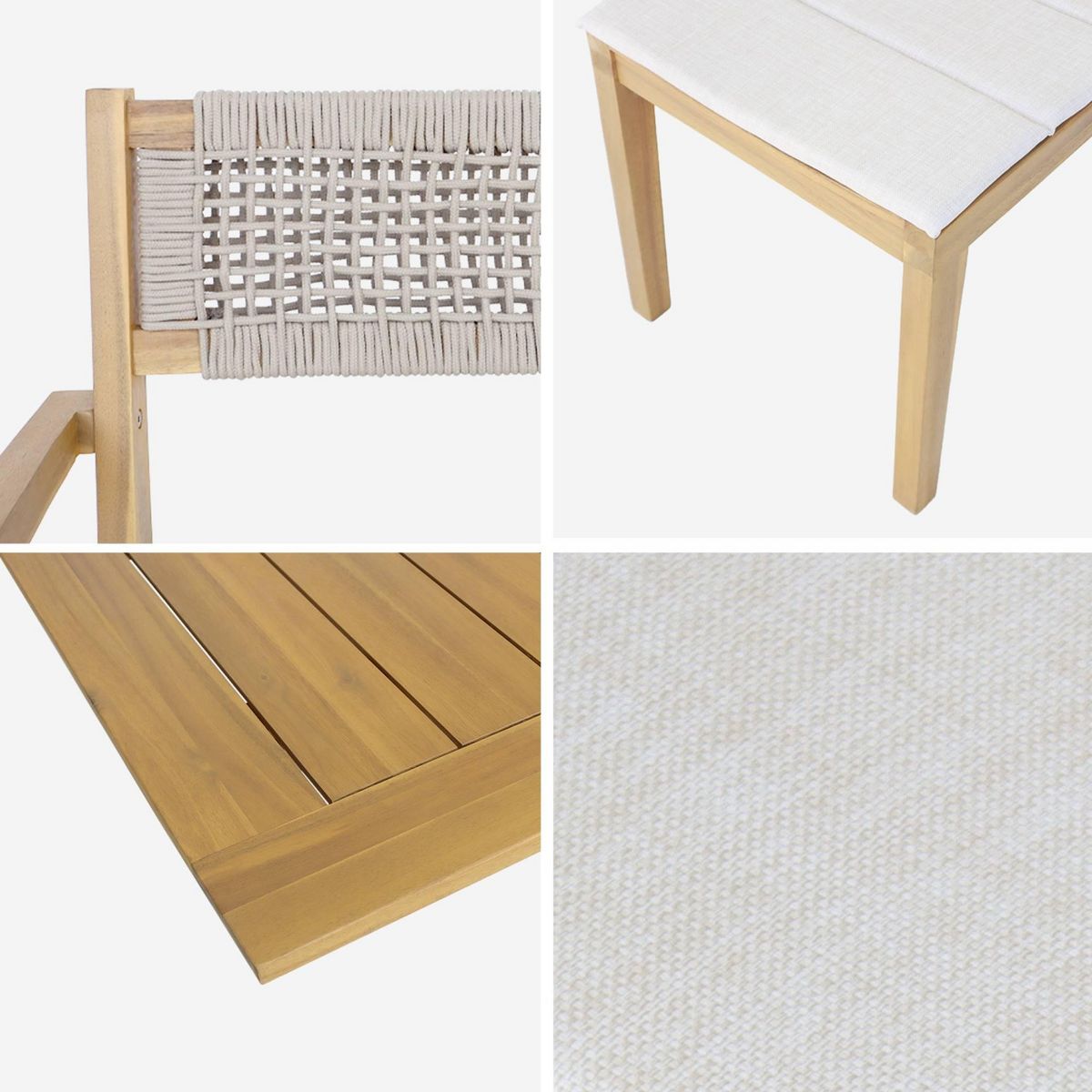 SWEEEK Table de jardin bois d'acacia 2 fauteuils 6 chaises PALENA et GALENA 275 x 100 x 75 cm naturel et beige