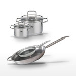 ELO Lot 2 Poêles 32/24 cm et 2 Faitouts 20/14 cm Elo Relief Solution