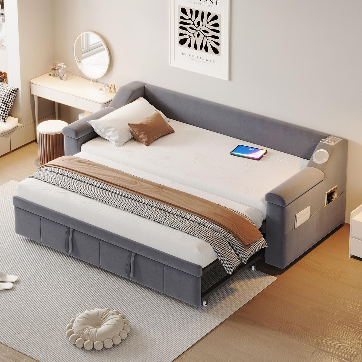 MERAX Lit banquette gigogne rembourré 90x190(180x190)cm