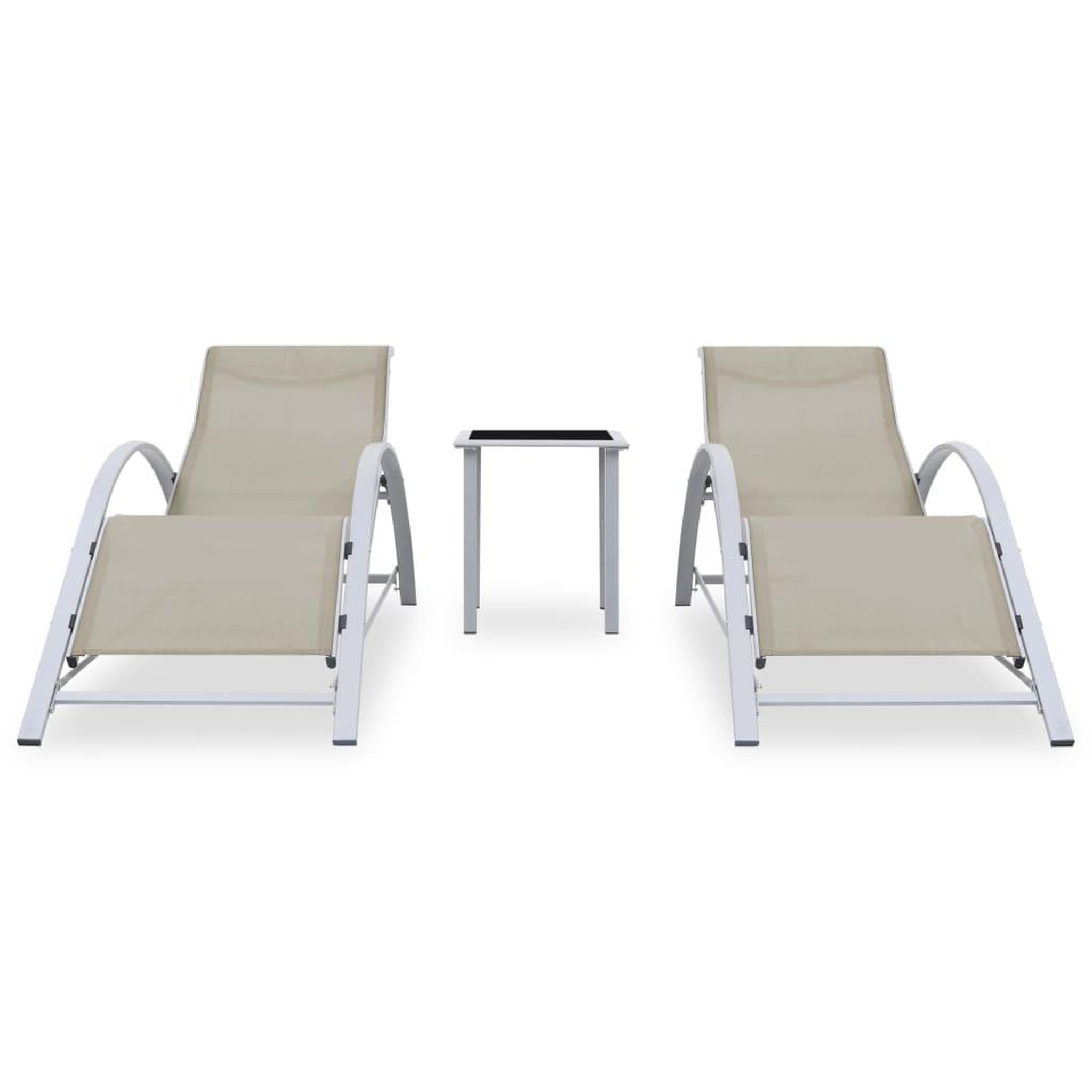 Voir la diapositive 2 : VIDAXL Chaises longues lot de 2 avec table aluminium creme