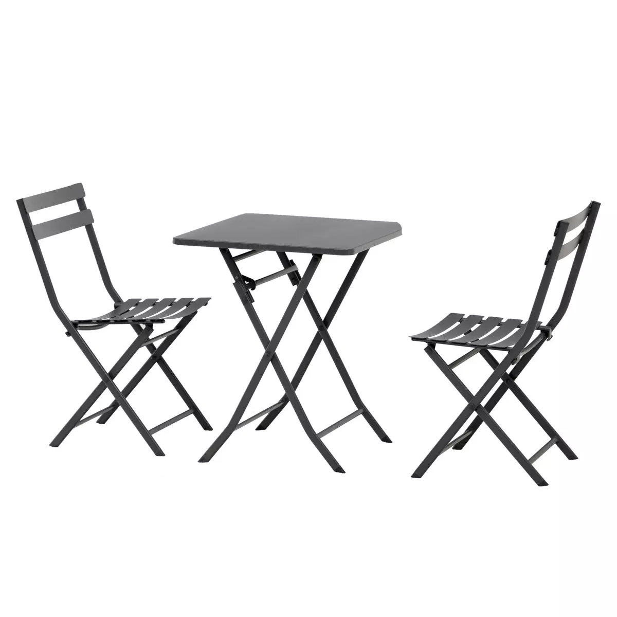 OUTSUNNY Salon de jardin bistro pliable - table carrée dim. 60L x 60l x 71H cm avec 2 chaises - métal thermolaqué gris