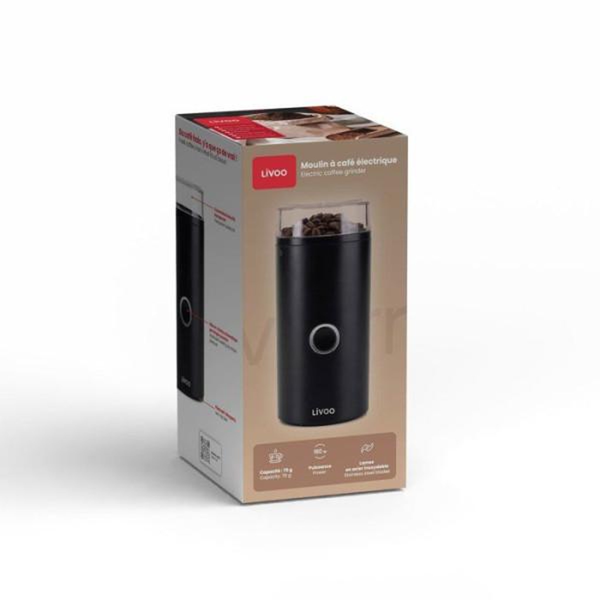 Voir la diapositive 5 : LIVOO Moulin à café électrique 180w noir - dod219n