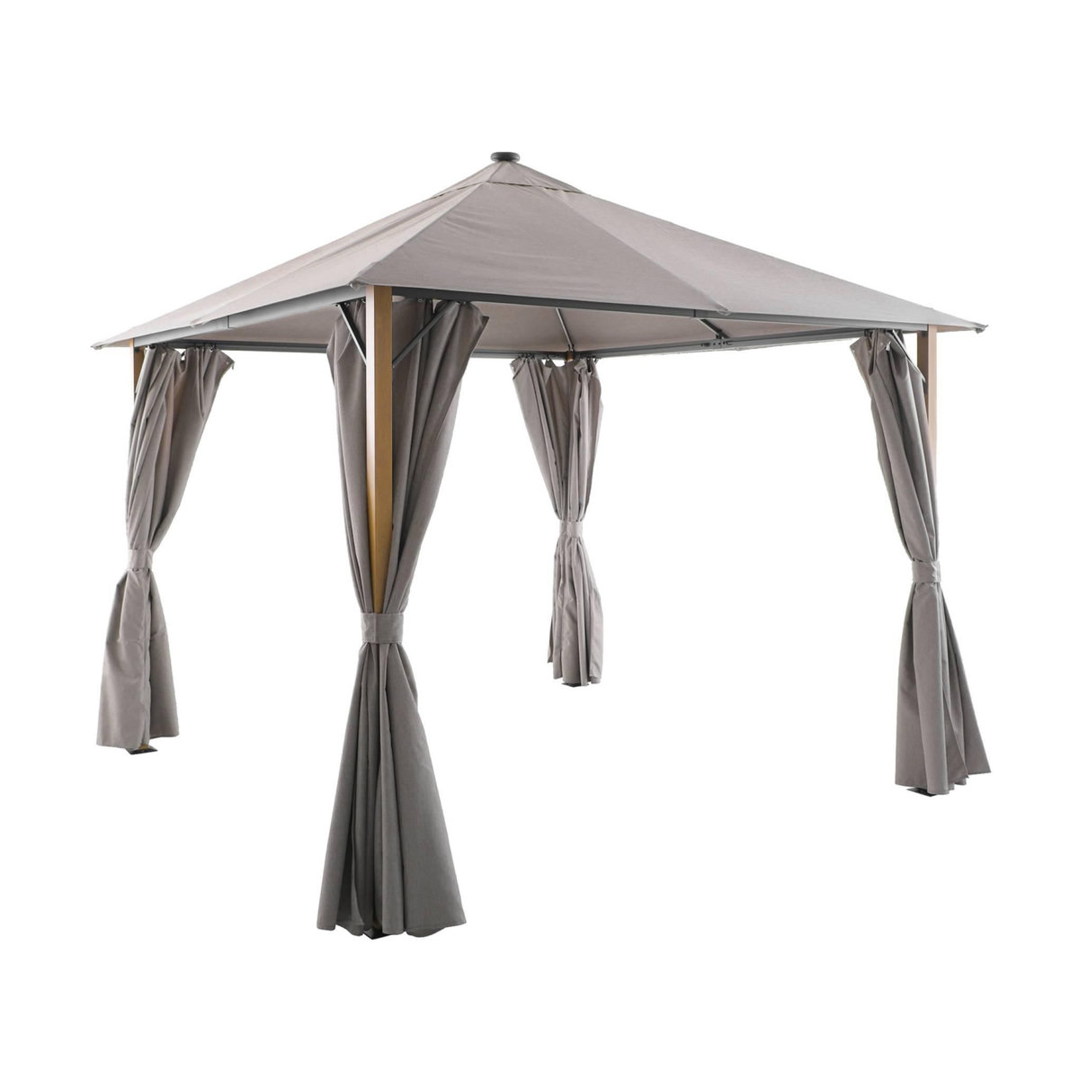 SWEEEK Tonnelle 3x3m aluminium effet bois avec rideaux et led - Veluna