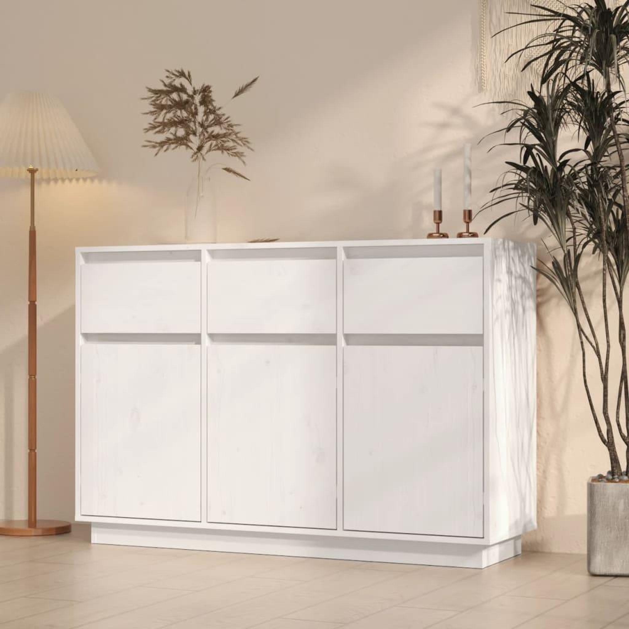 Voir la diapositive 1 : VIDAXL Buffet blanc 110x34x75 cm bois massif de pin