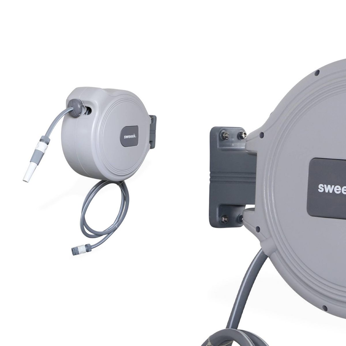 SWEEEK Dévidoir mural automatique 20m. enrouleur avec tuyau d'arrosage. raccord et lance fournis