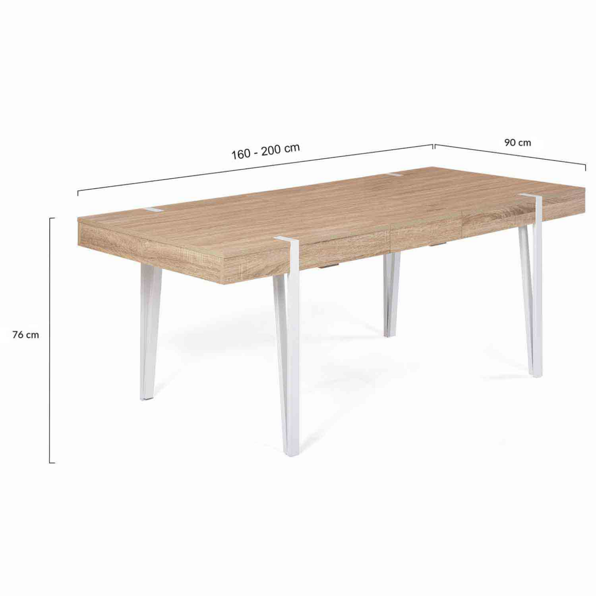 ID MARKET Table à manger extensible rectangle AUSTRIA 6-10 personnes bois pied épingle blanc 160-200 cm