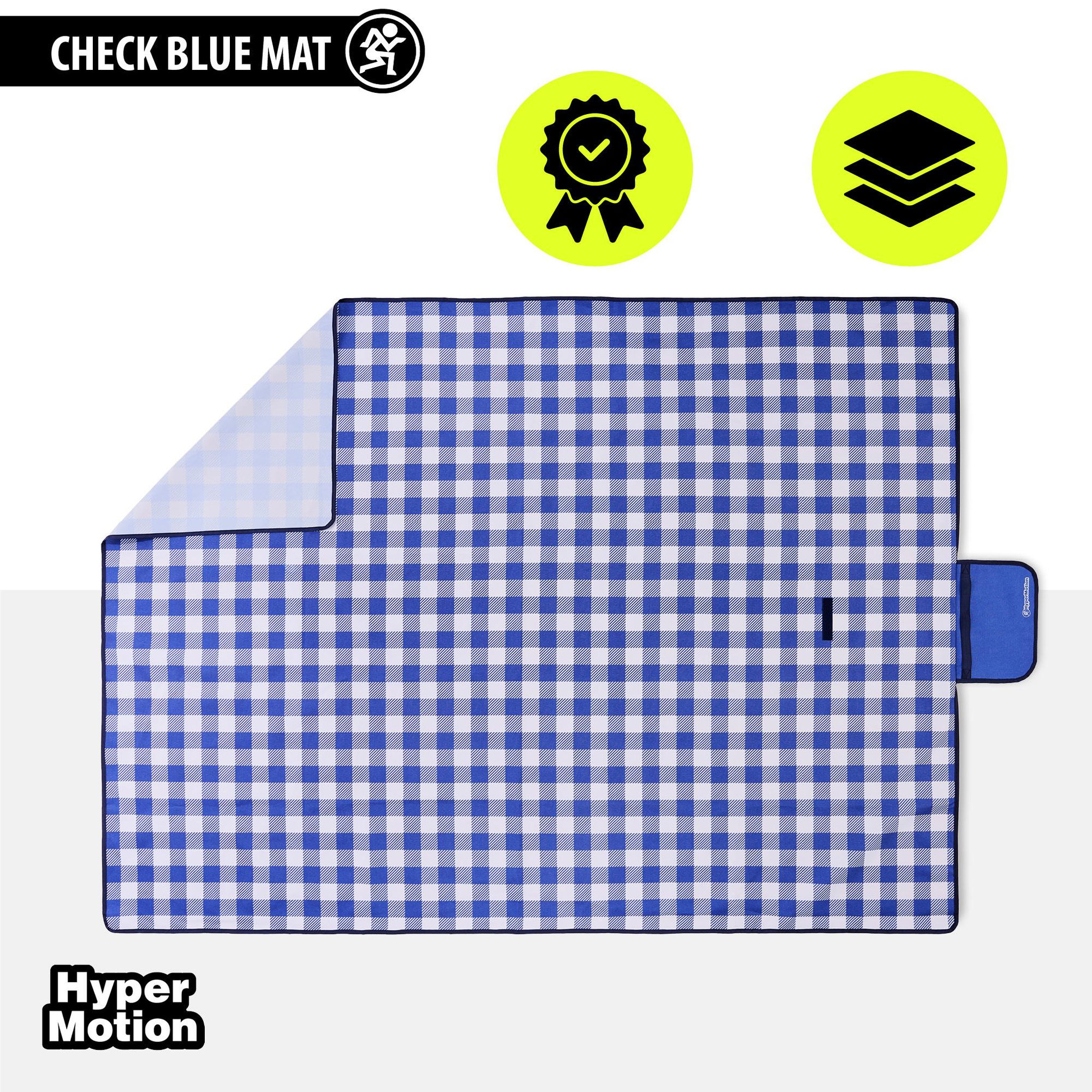 Voir la diapositive 2 : HYPERMOTION Couverture de pique-nique 150x200 HyperMotion Carreaux Bleus Vichy imperméable