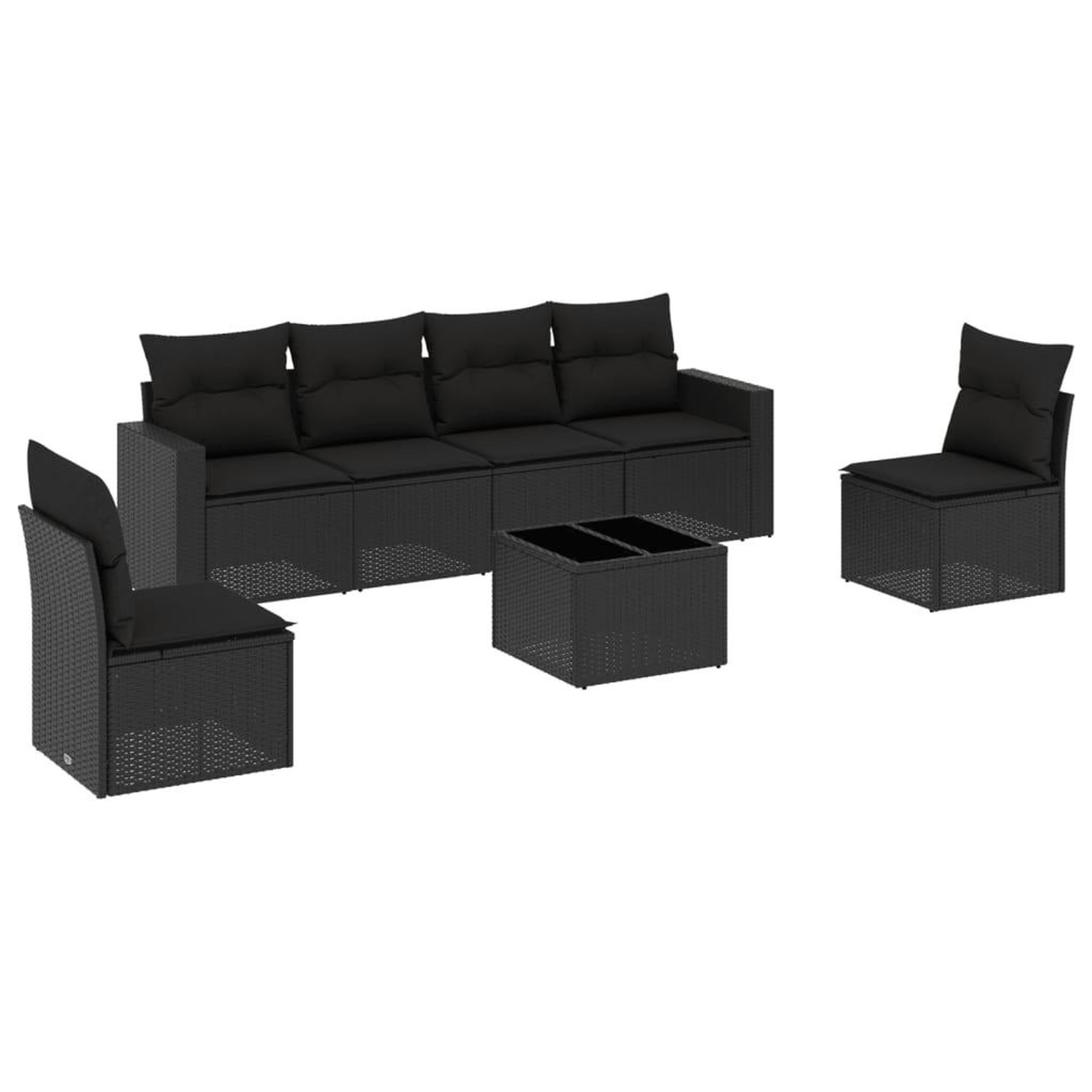 Voir la diapositive 2 : VIDAXL Salon de jardin 7 pcs avec coussins noir resine tressee