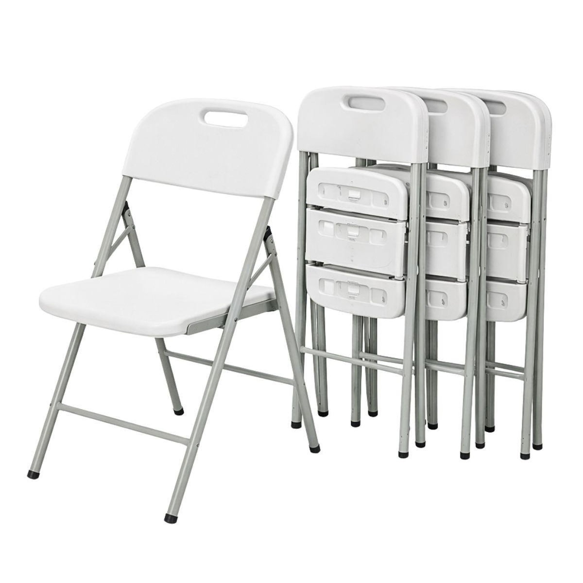 KZ GARDEN Lot de 4 Chaises pliantes blanches Plastique renforcé Chaise d'appoint Intérieur/Extérieur Jardin Réception KZGarden