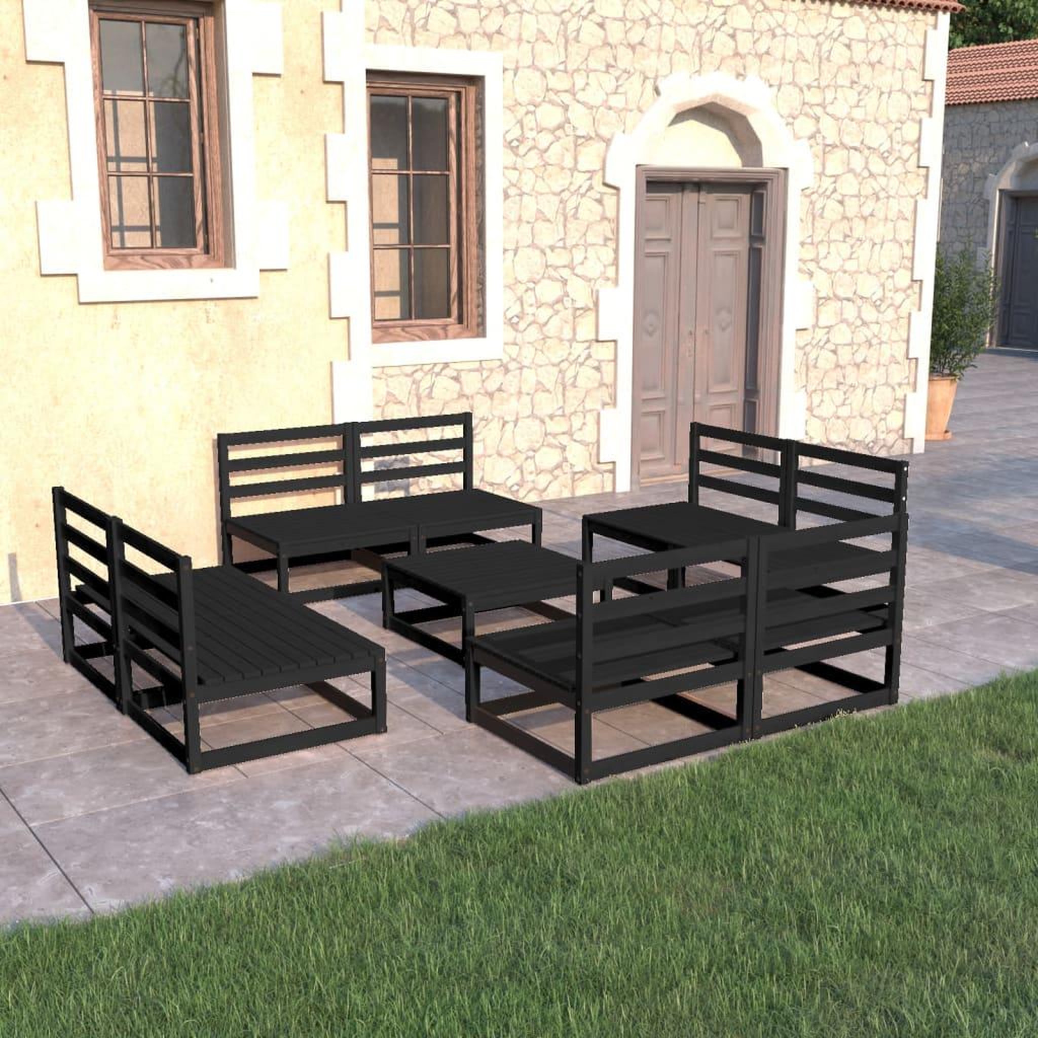 Voir la diapositive 1 : VIDAXL Salon de jardin 9 pcs noir bois de pin massif