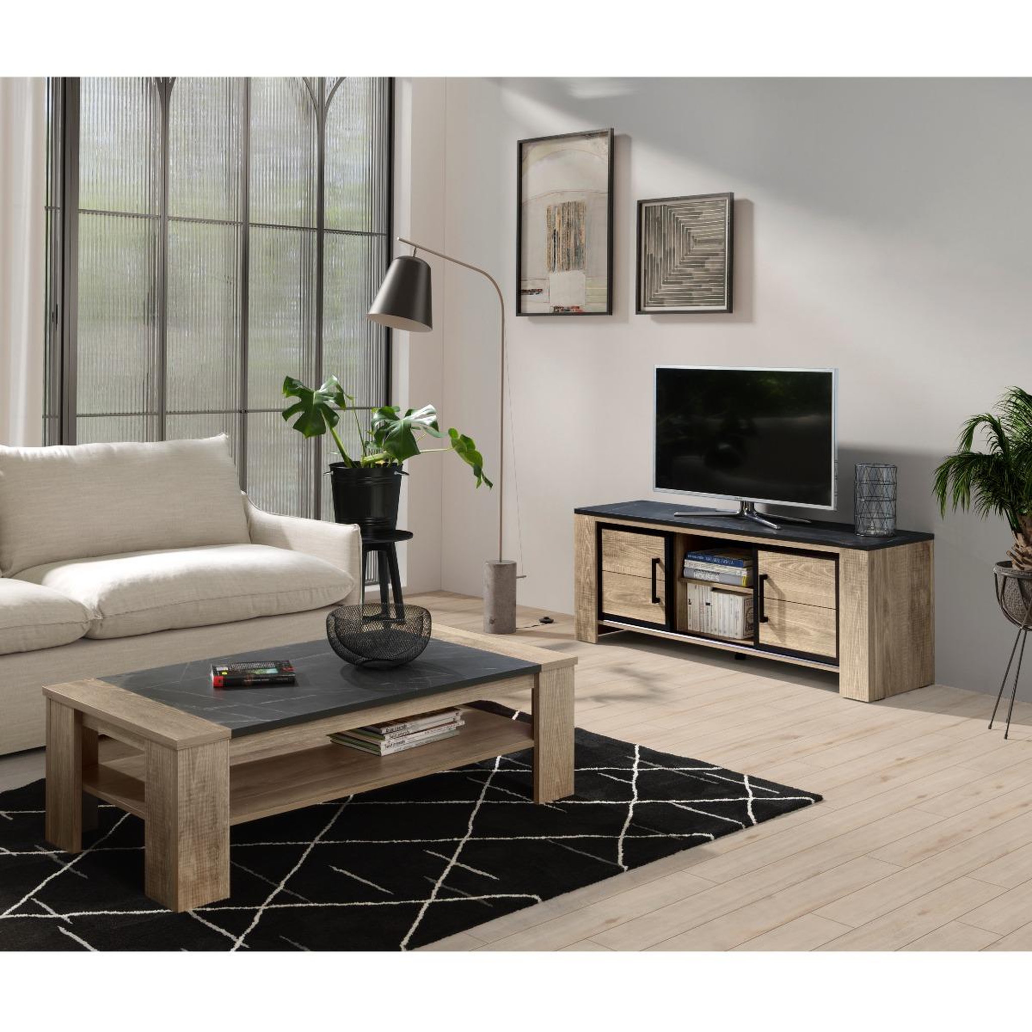 Voir la diapositive 3 : JLC KREATION Meuble tv moderne en bois style industriel olive