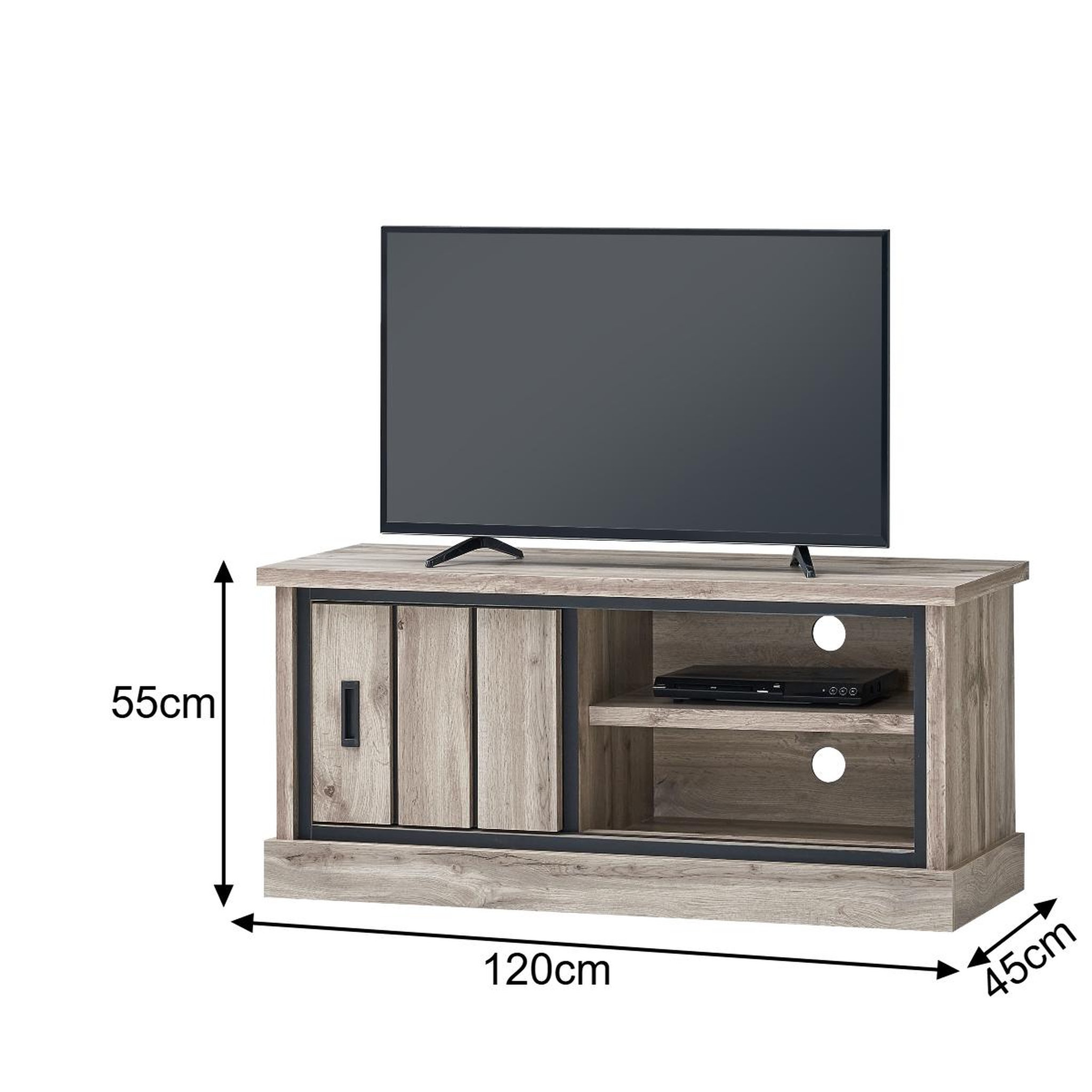 Voir la diapositive 4 : JLC KREATION Meuble tv 120cm chêne gris style industriel alicia