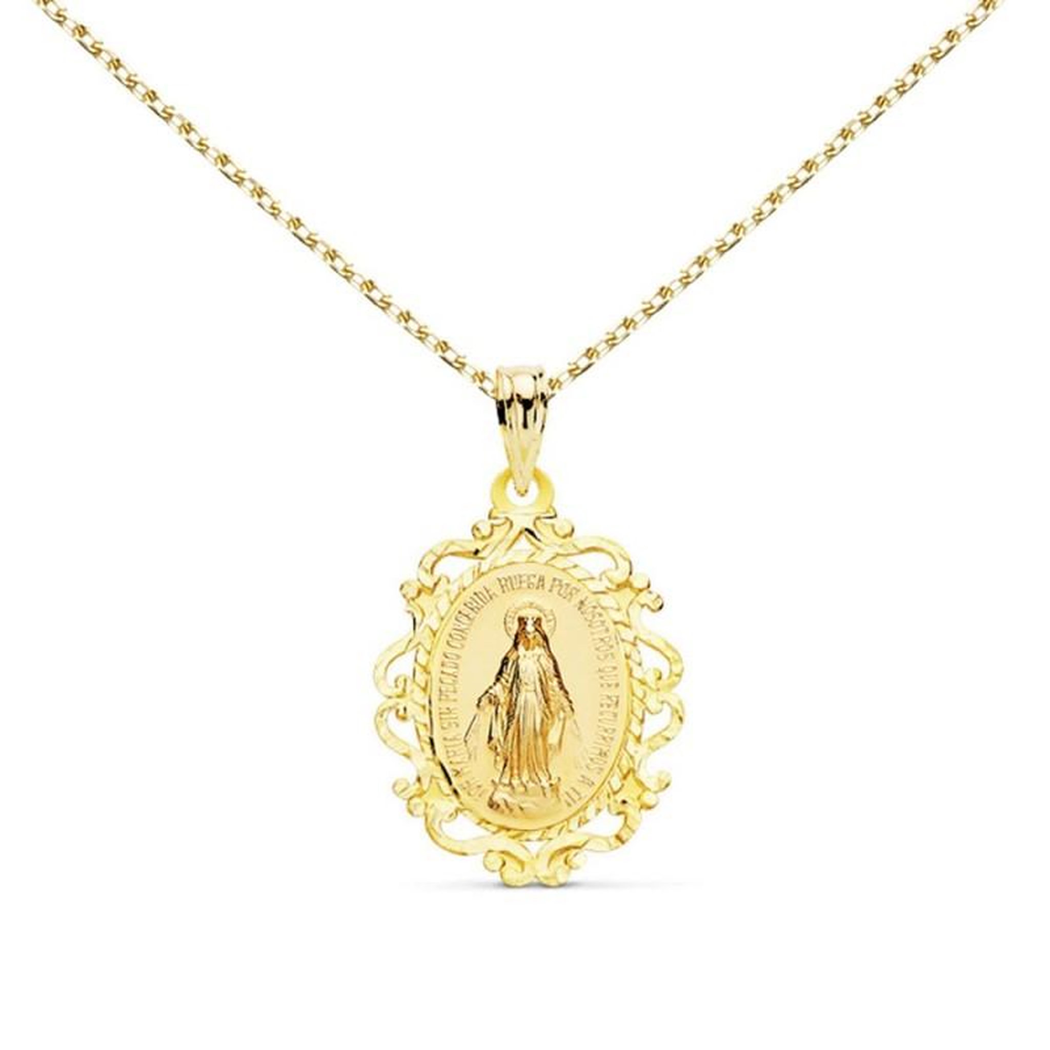 L'ATELIER D'AZUR Collier - Médaille Vierge Miraculeuse Filigranes Or Jaune - Chaîne Dorée