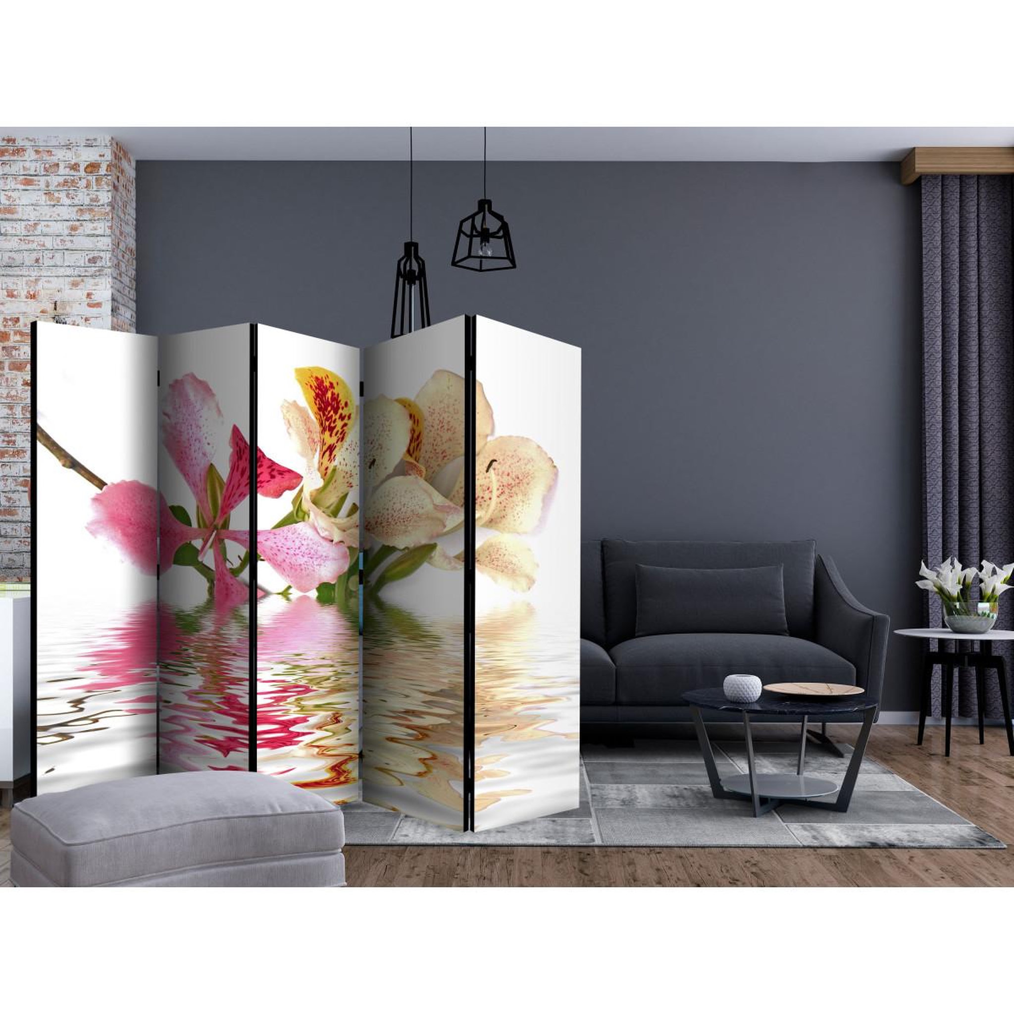 Voir la diapositive 2 : Paris Prix Paravent 5 volets  tropical flowers orchid tree bauhinia  172x225cm