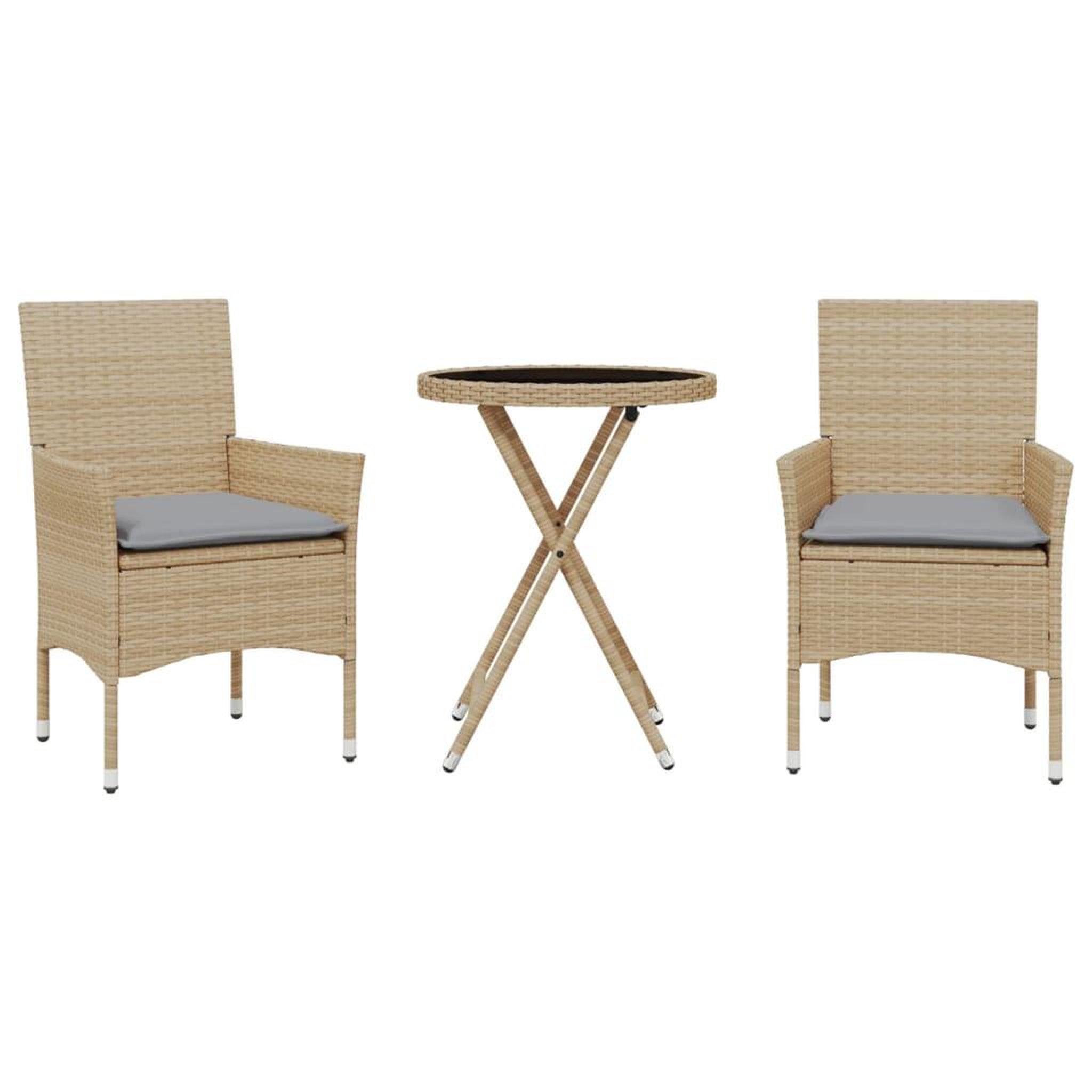 Voir la diapositive 2 : VIDAXL Ensemble de bistro avec coussins 3 pcs beige rotin et verre