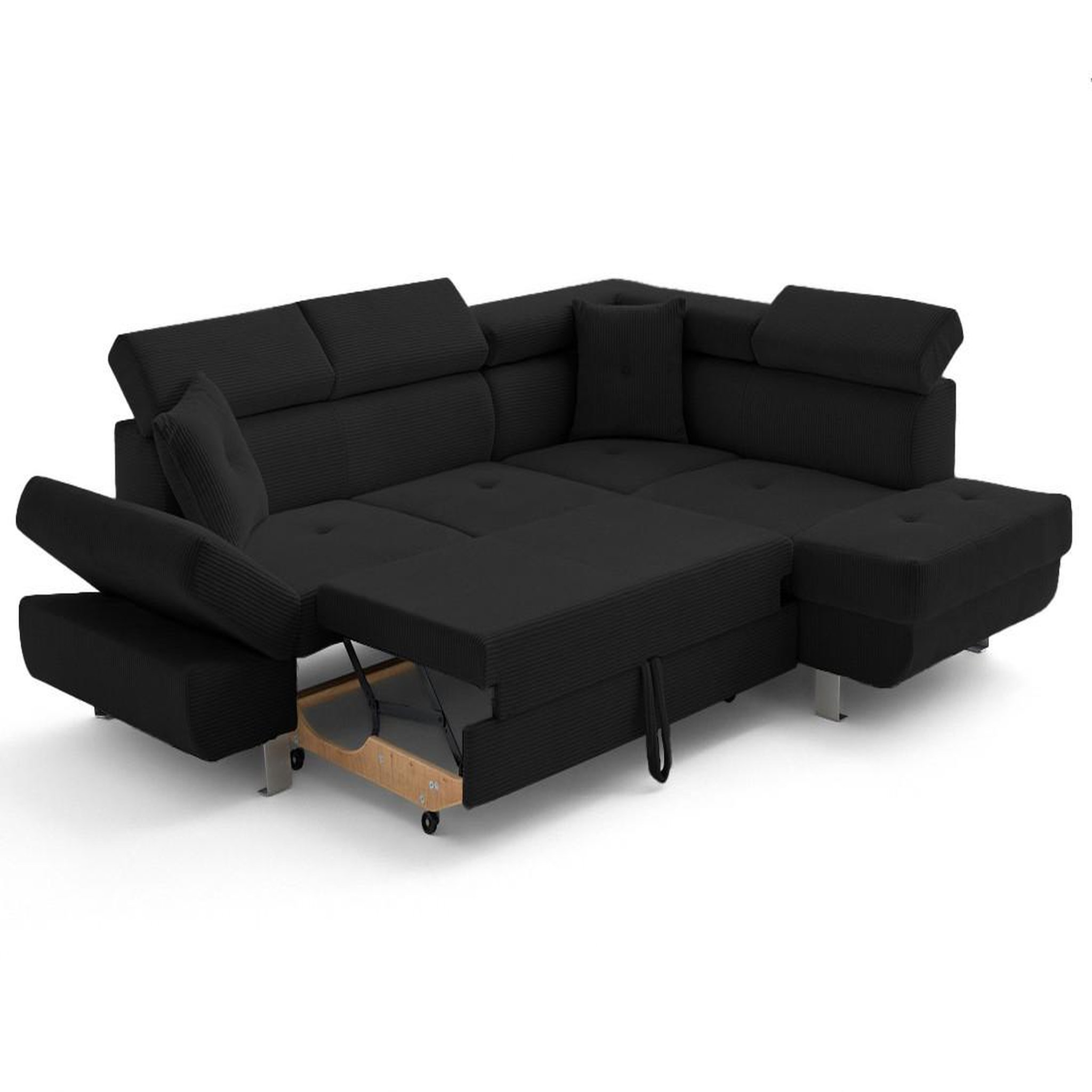 Voir la diapositive 3 : BEST MOBILIER Lisbona - canapé d'angle droit 5 places convertible avec têtières en velours côtelé