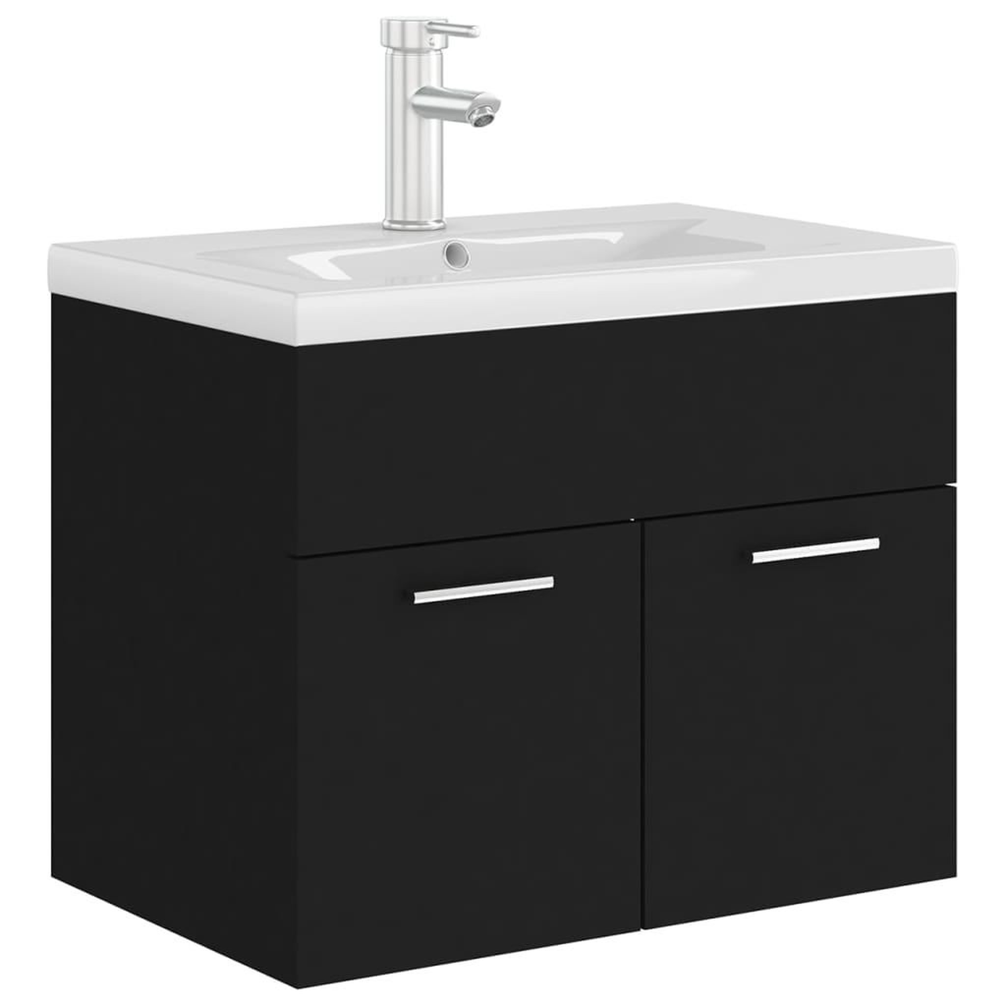 Voir la diapositive 2 : VIDAXL Armoire d'evier avec lavabo integre Noir Agglomere