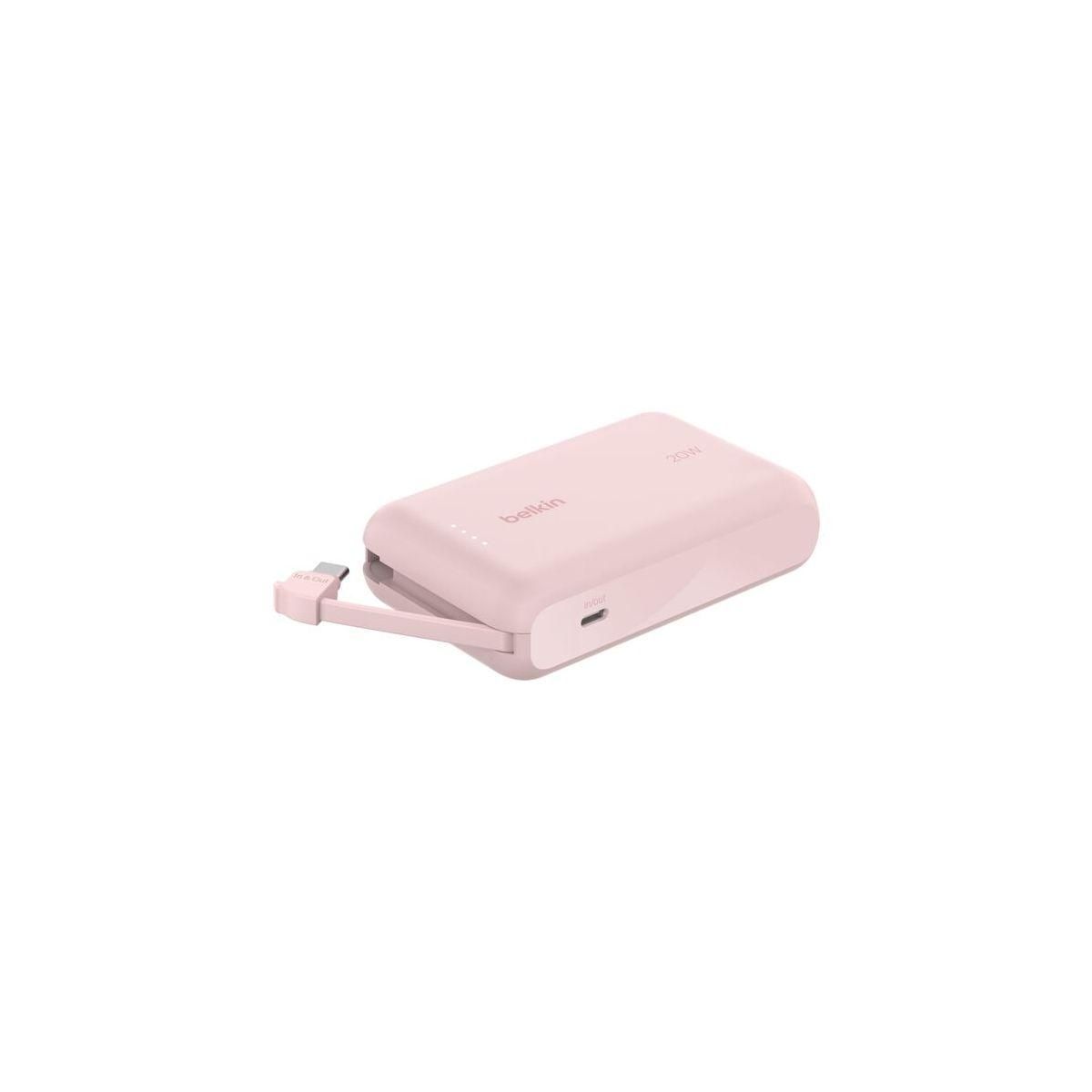 Belkin Batterie externe 10000 mAh avec cable USB-C intégre pink