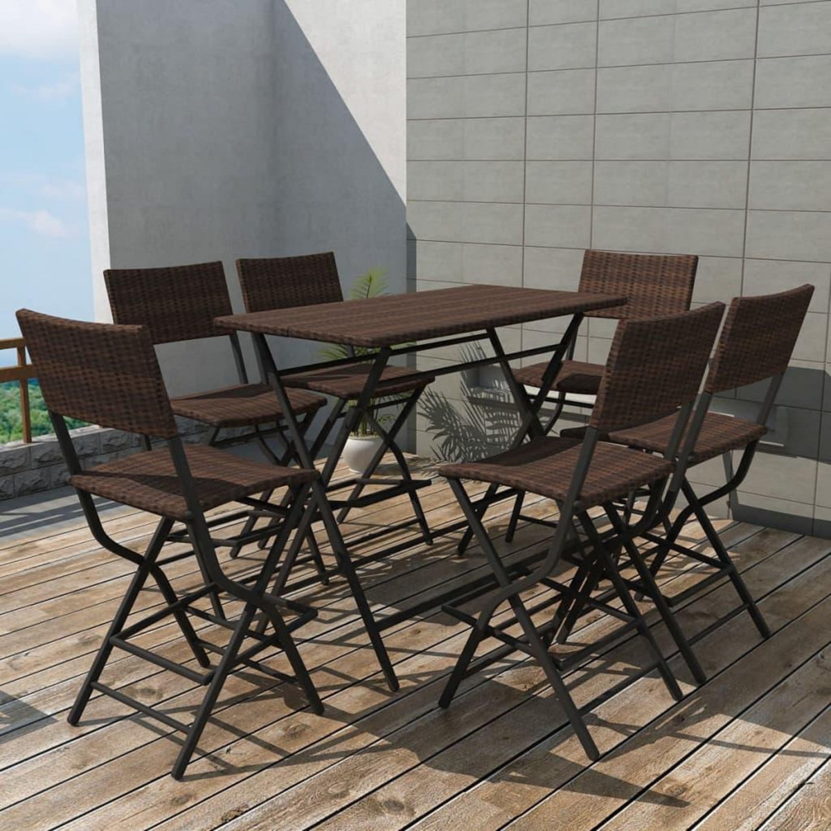 VIDAXL Ensemble a manger d'exterieur pliable 7pcs Acier Resine tressee