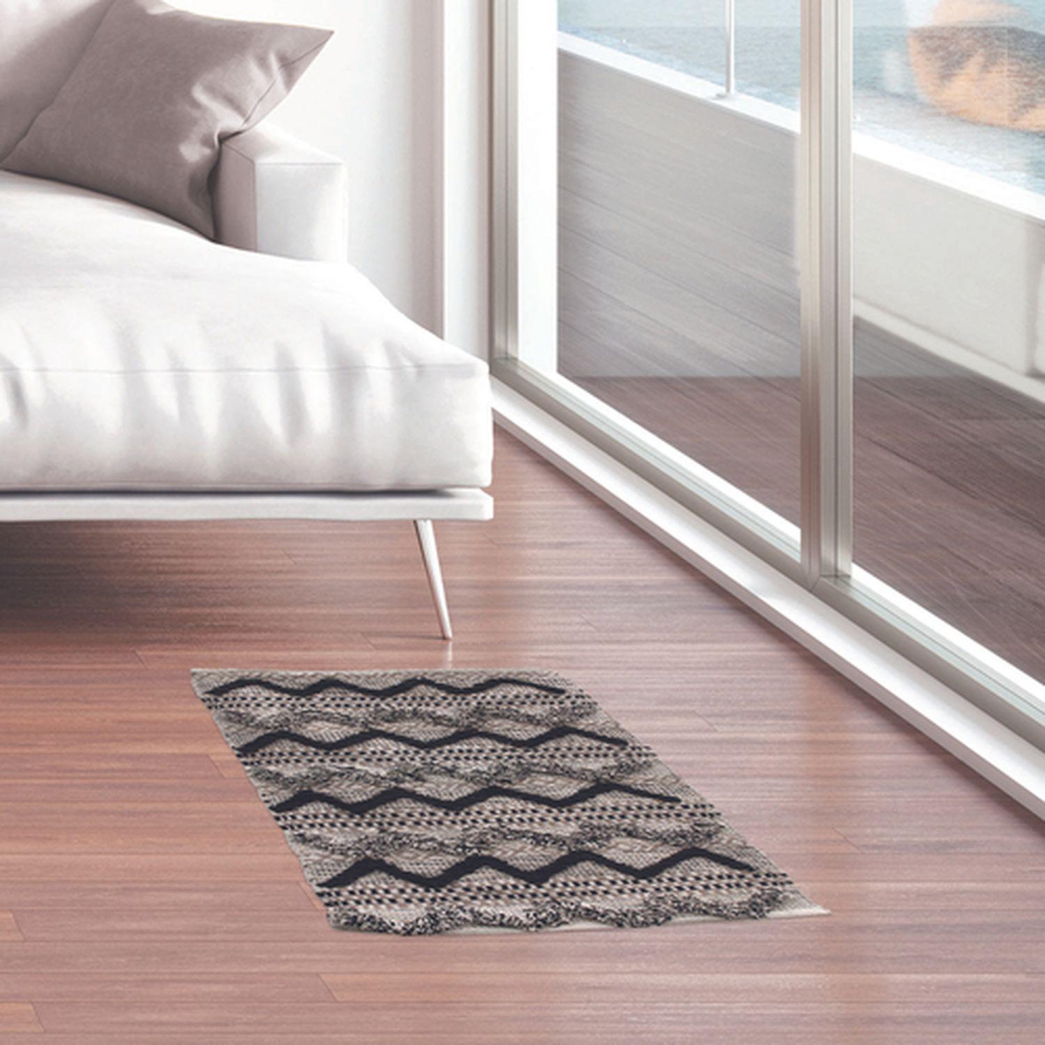 Voir la diapositive 2 : The Home Deco Factory Tapis style ethnique en relief ajil - 60x90cm - noir